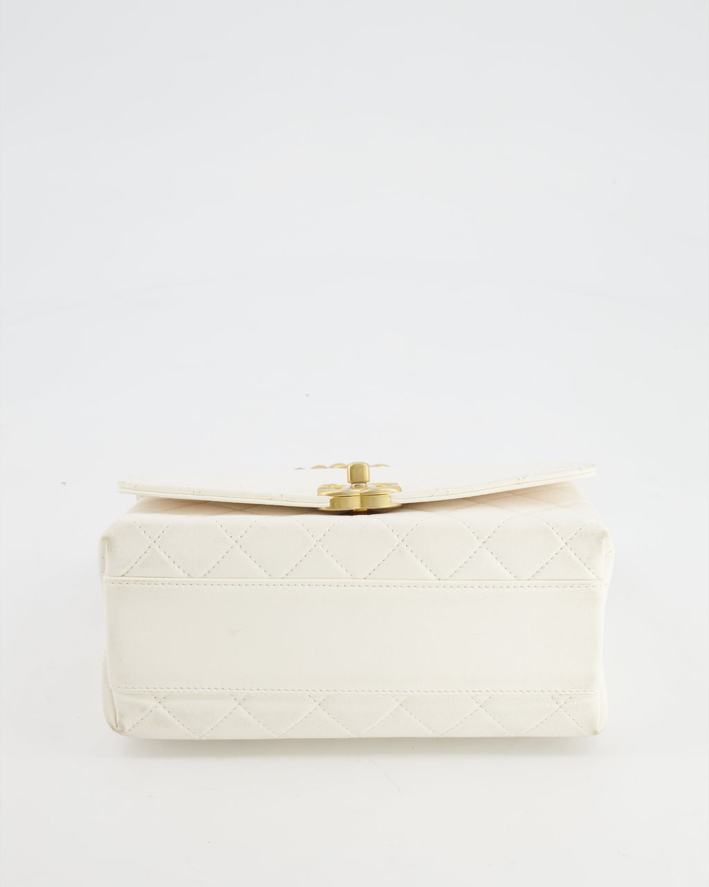 Chanel White Lambskin Leather Small Flap Bag with Brushed Gold Chain Top Handle
