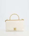 Chanel White Lambskin Leather Small Flap Bag with Brushed Gold Chain Top Handle