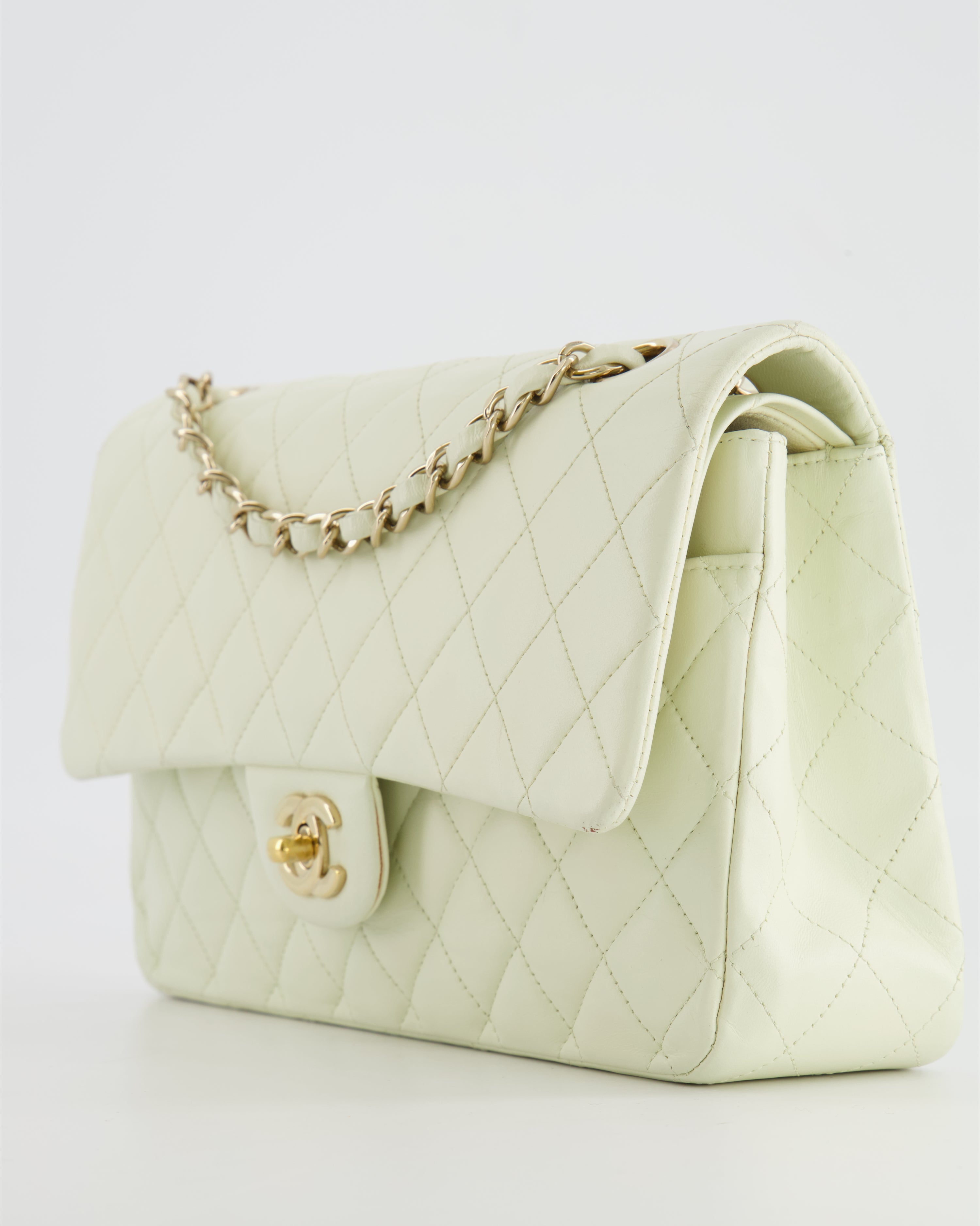 Chanel White Medium Double Flap Bag in Lambskin Leather with Champagne Gold Hardware