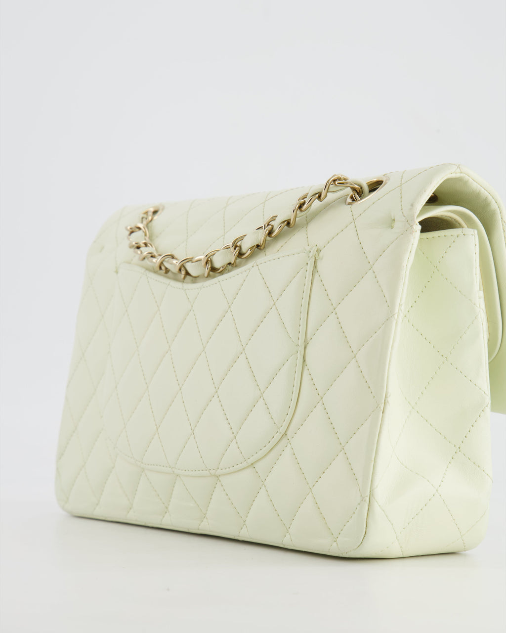 Chanel White Medium Double Flap Bag in Lambskin Leather with Champagne Gold Hardware