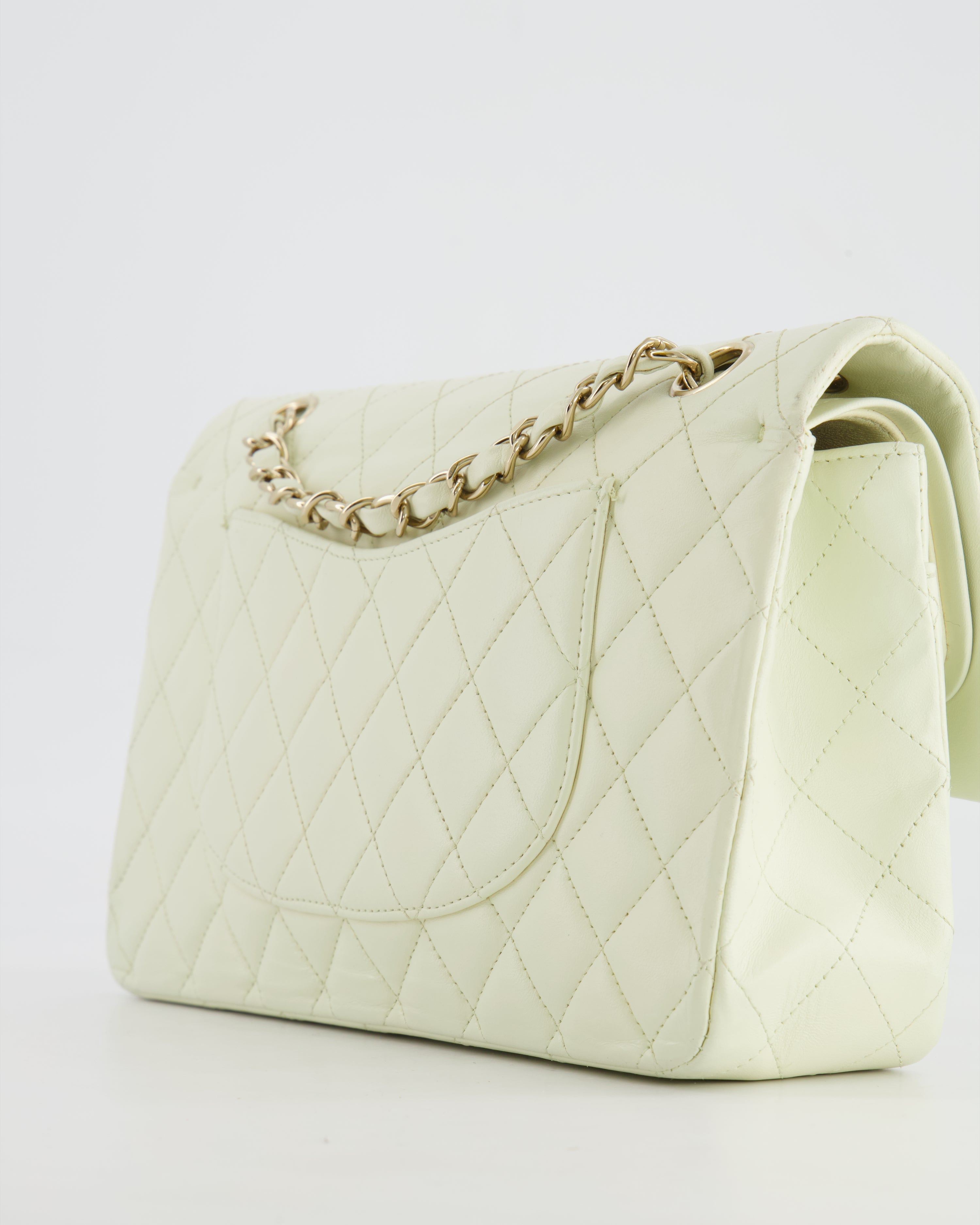 Chanel White Medium Double Flap Bag in Lambskin Leather with Champagne Gold Hardware