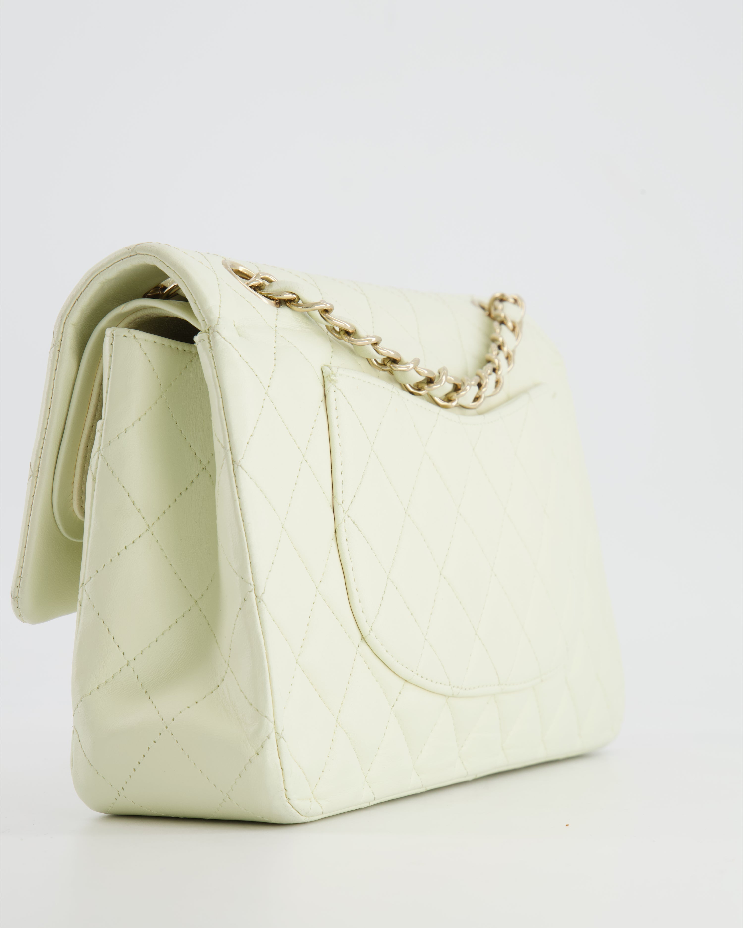 Chanel White Medium Double Flap Bag in Lambskin Leather with Champagne Gold Hardware