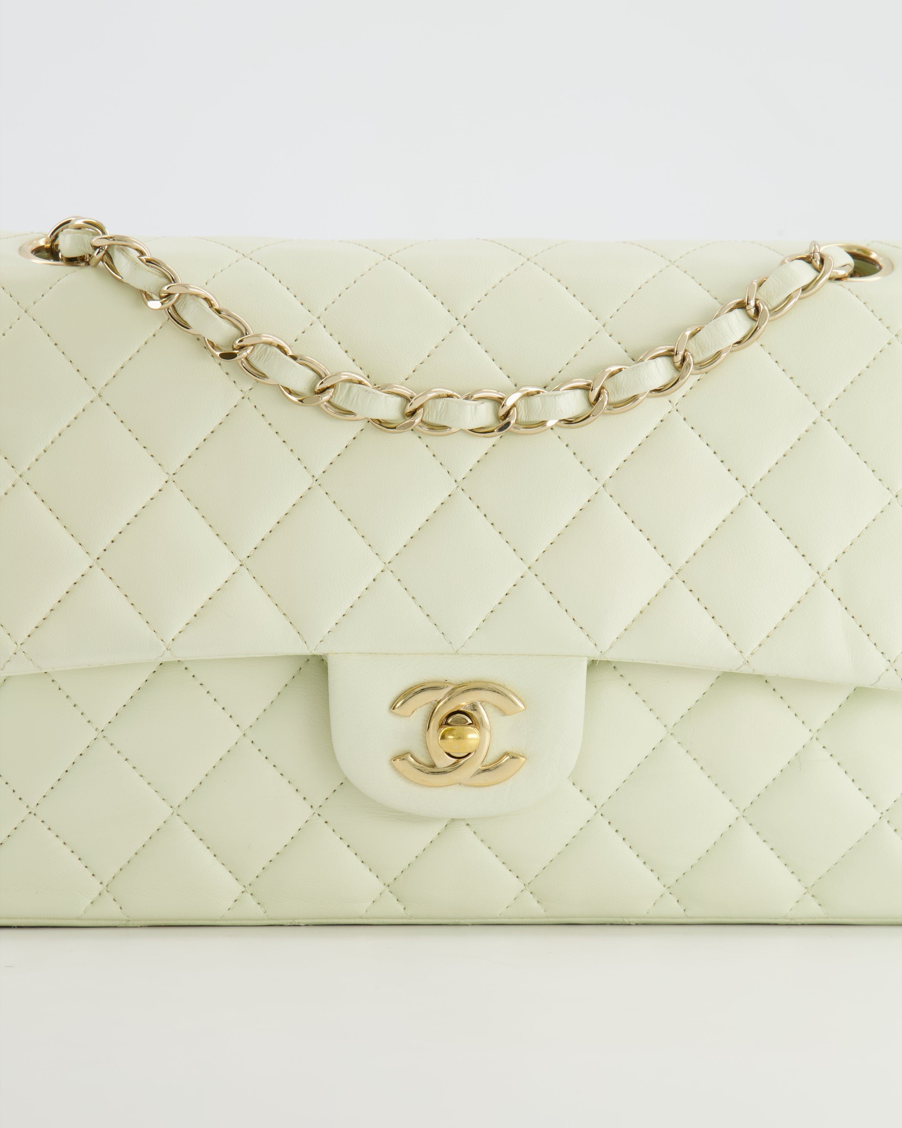 Chanel White Medium Double Flap Bag in Lambskin Leather with Champagne Gold Hardware
