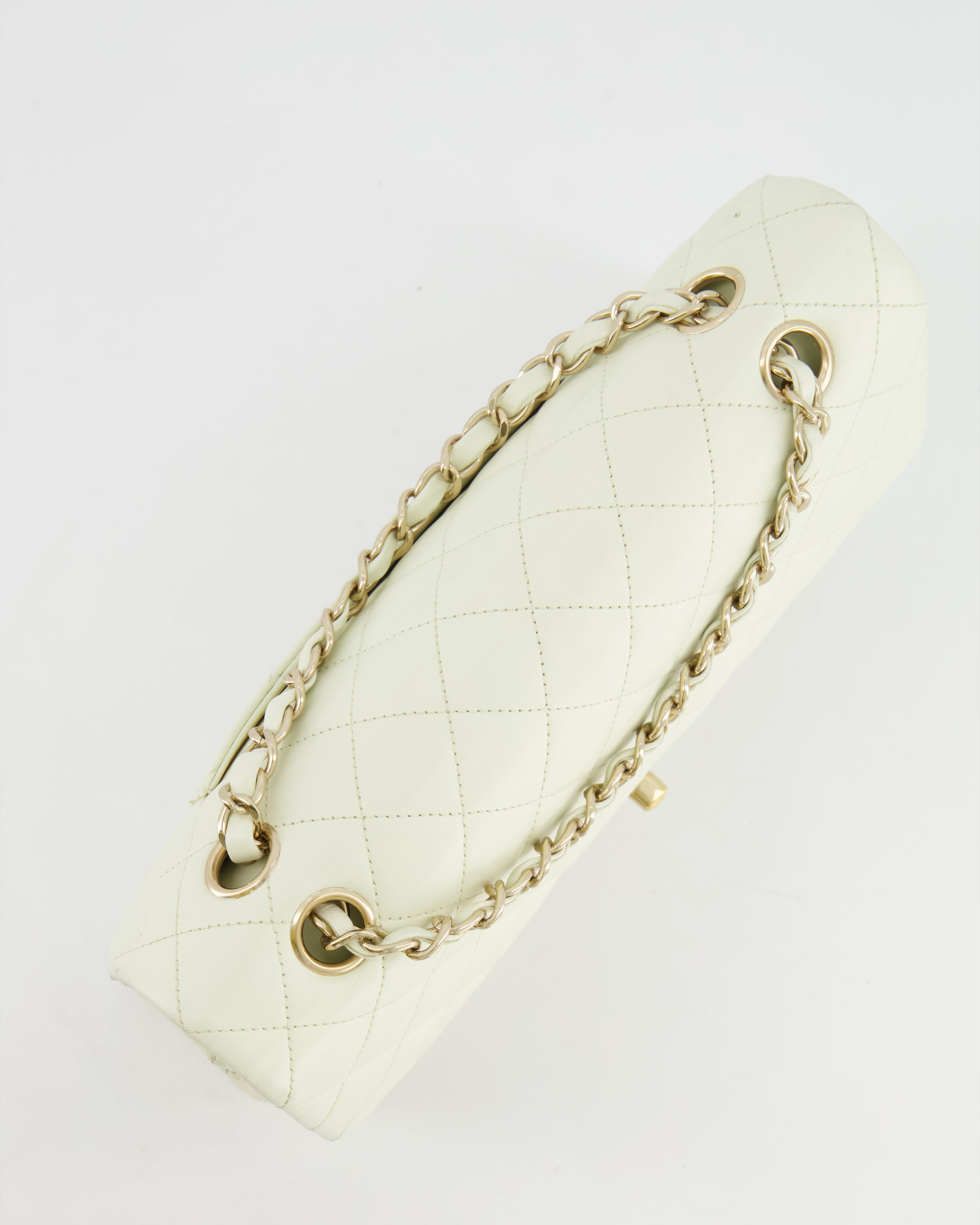 Chanel White Medium Double Flap Bag in Lambskin Leather with Champagne Gold Hardware