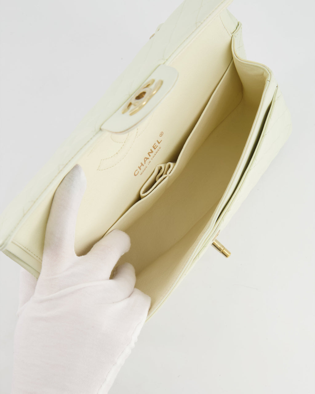 Chanel White Medium Double Flap Bag in Lambskin Leather with Champagne Gold Hardware