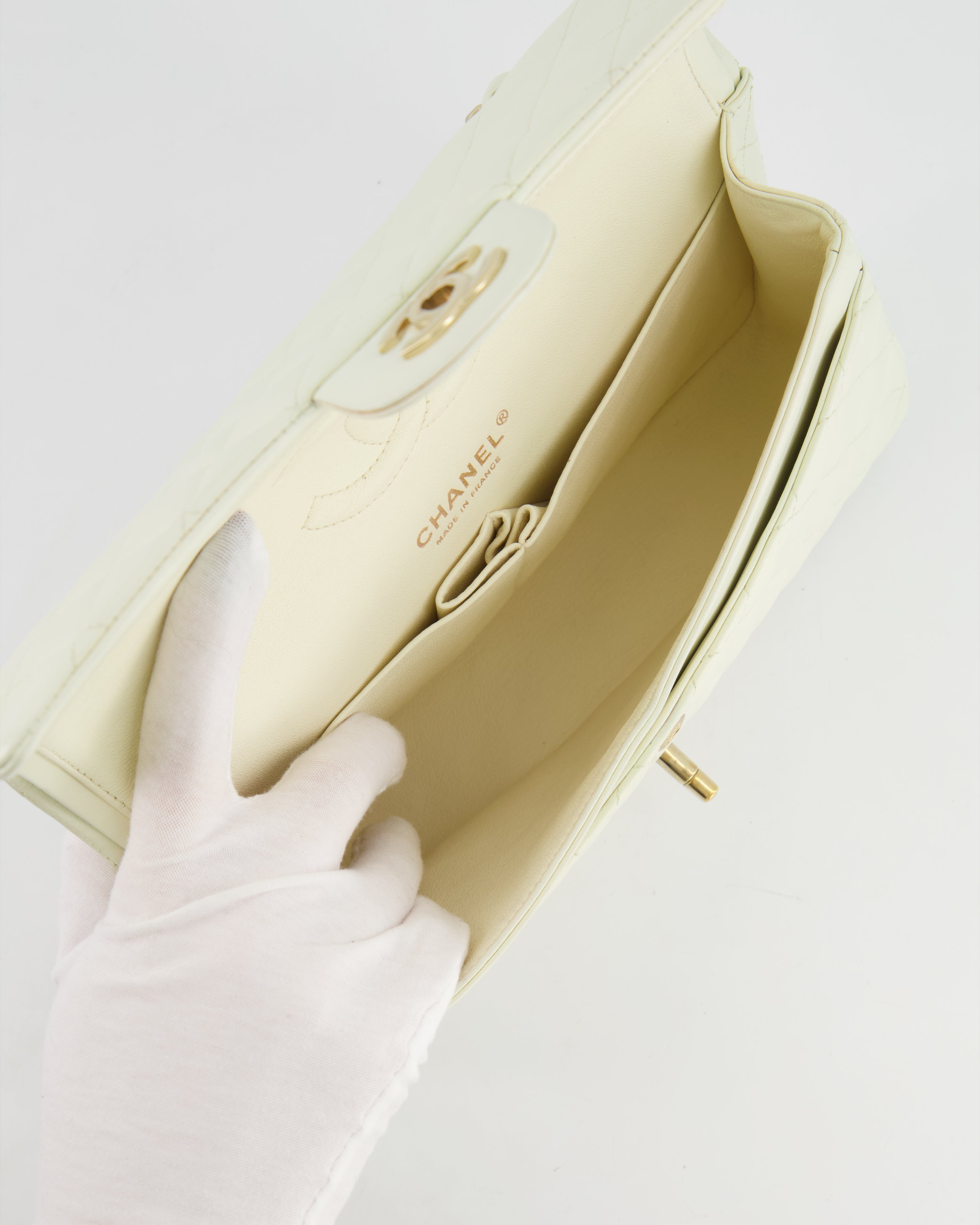 Chanel White Medium Double Flap Bag in Lambskin Leather with Champagne Gold Hardware