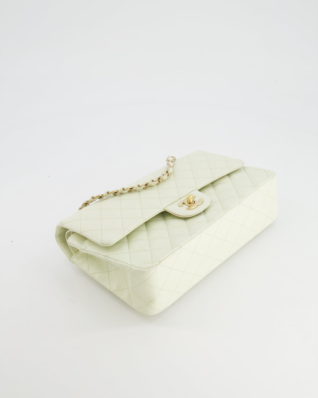 Chanel White Medium Double Flap Bag in Lambskin Leather with Champagne Gold Hardware
