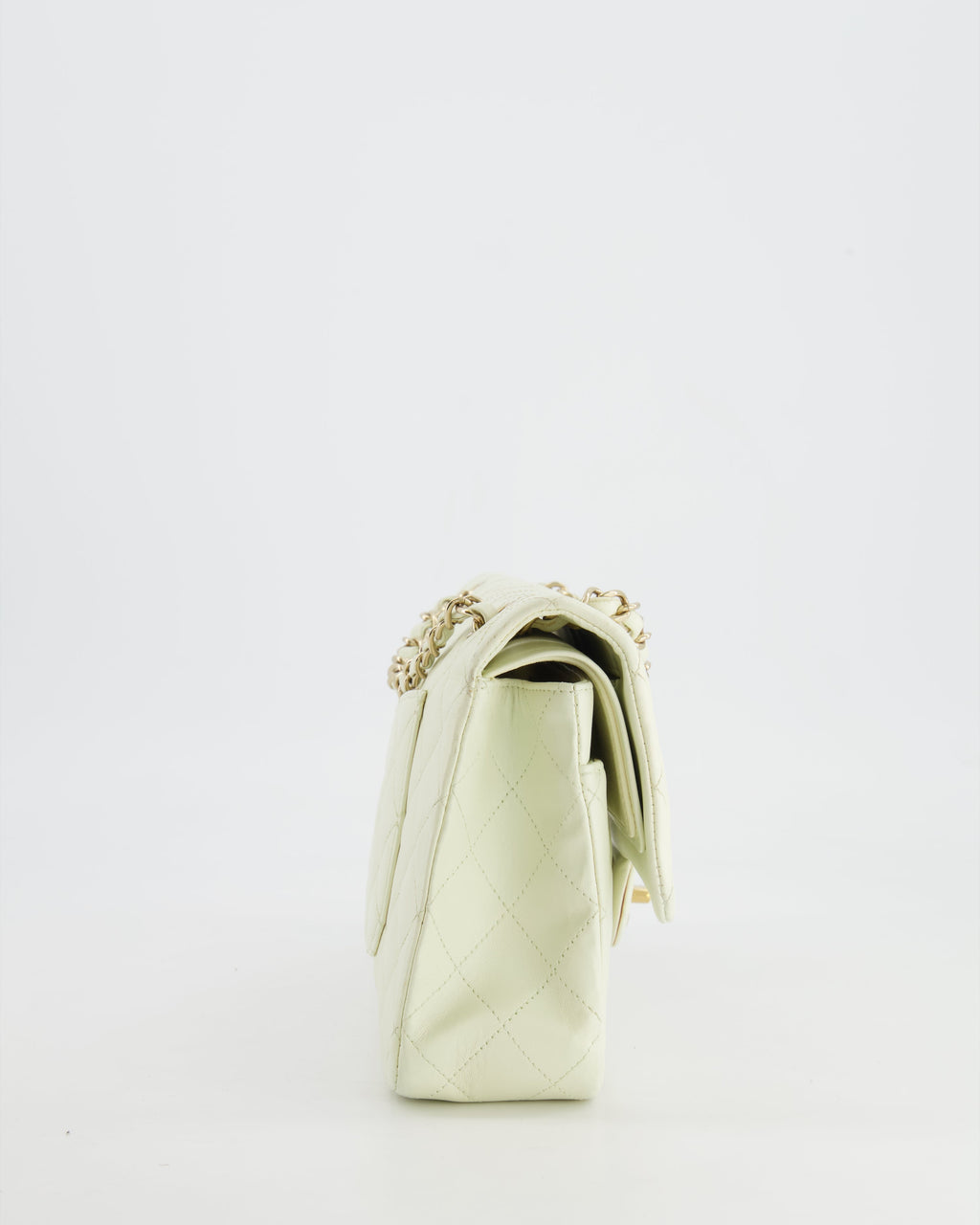 Chanel White Medium Double Flap Bag in Lambskin Leather with Champagne Gold Hardware