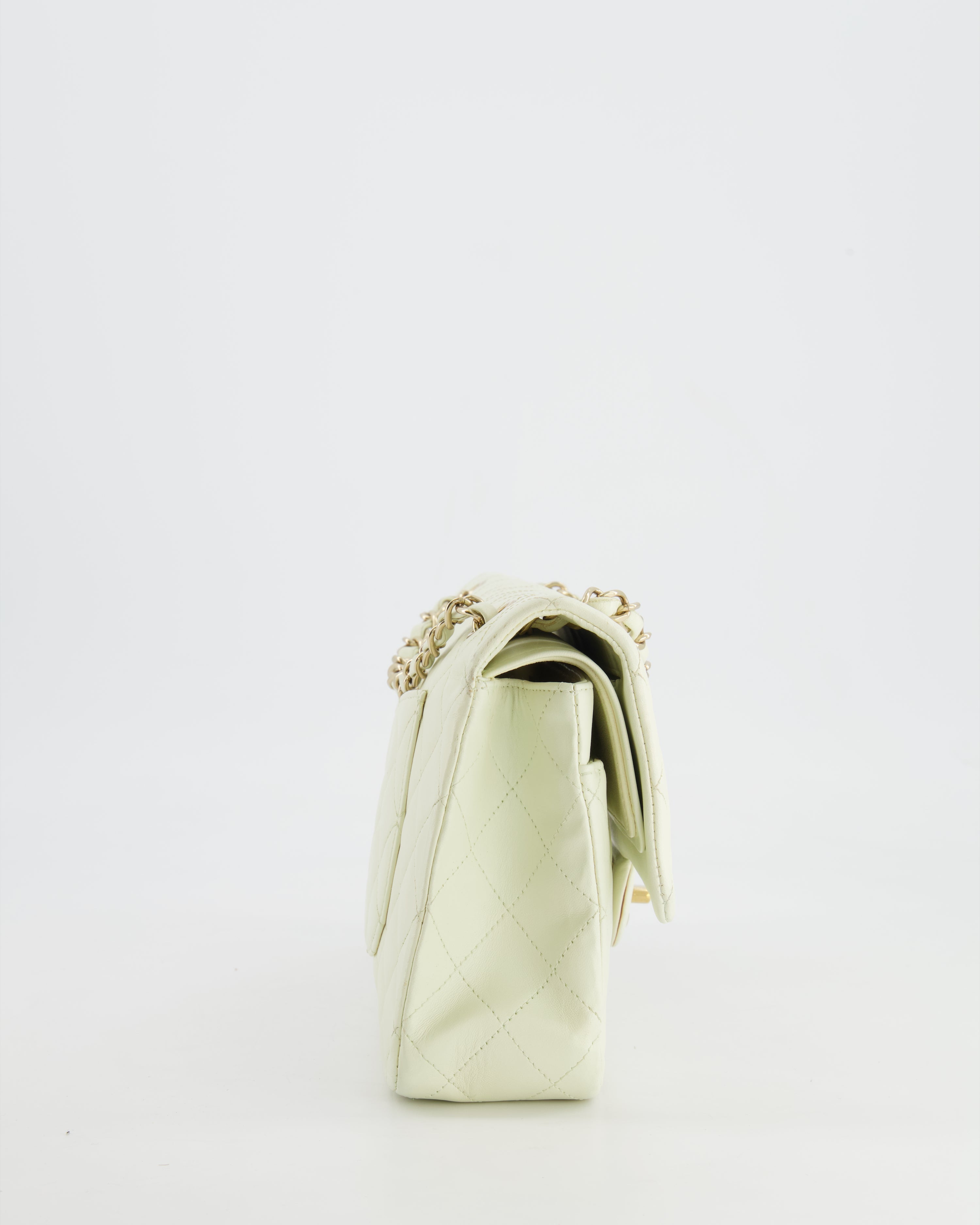 Chanel White Medium Double Flap Bag in Lambskin Leather with Champagne Gold Hardware