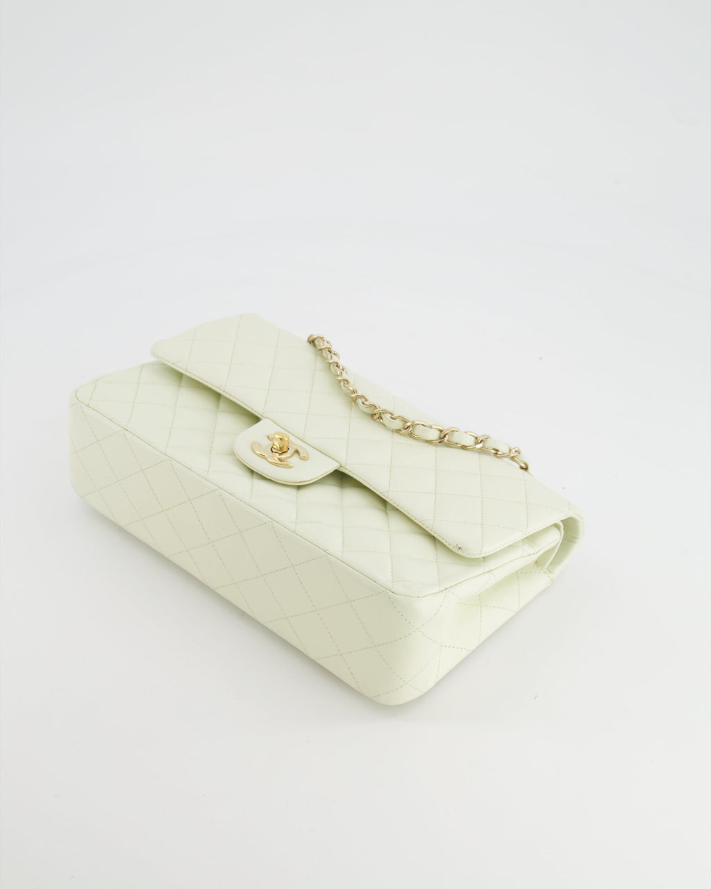 Chanel White Medium Double Flap Bag in Lambskin Leather with Champagne Gold Hardware