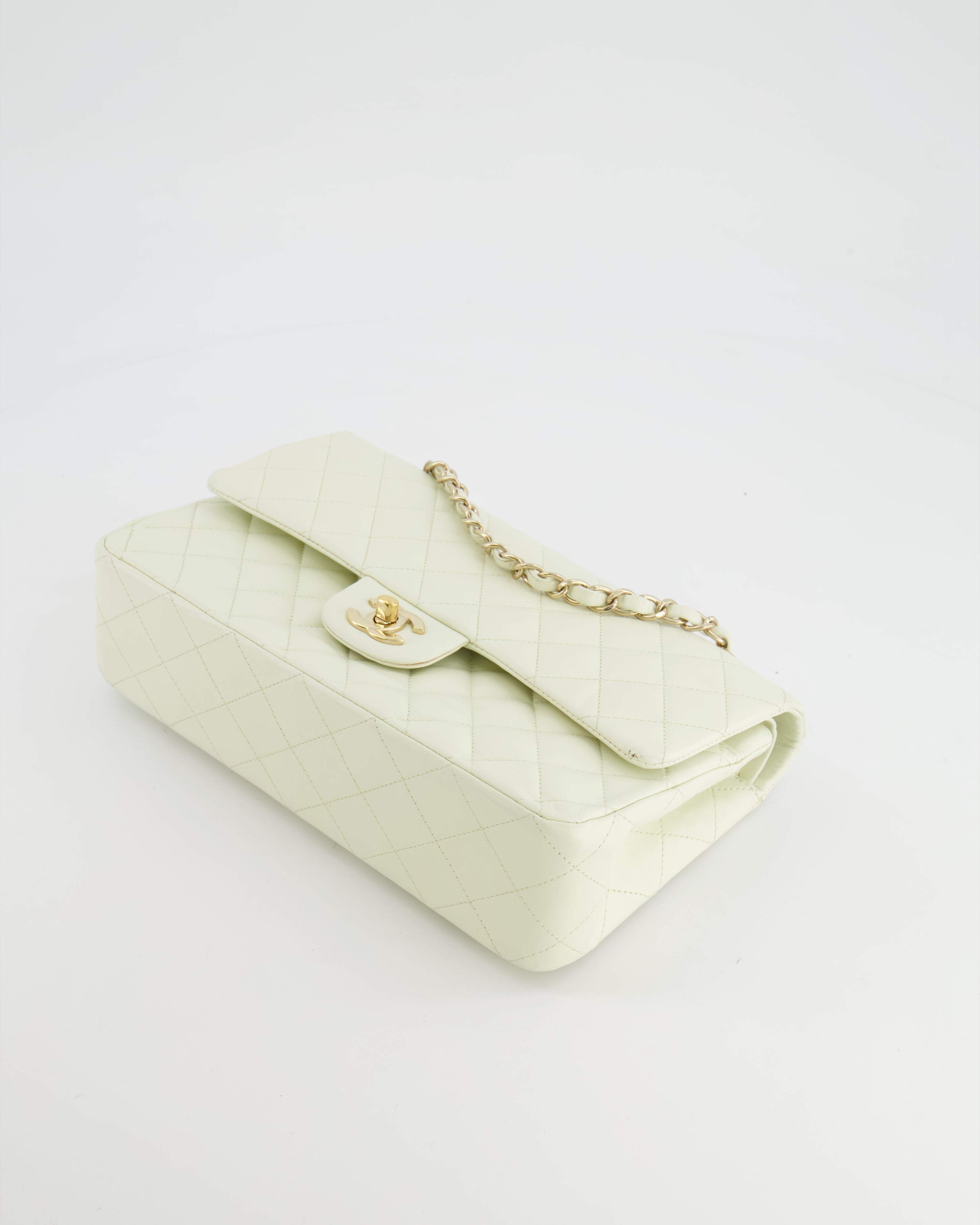 Chanel White Medium Double Flap Bag in Lambskin Leather with Champagne Gold Hardware
