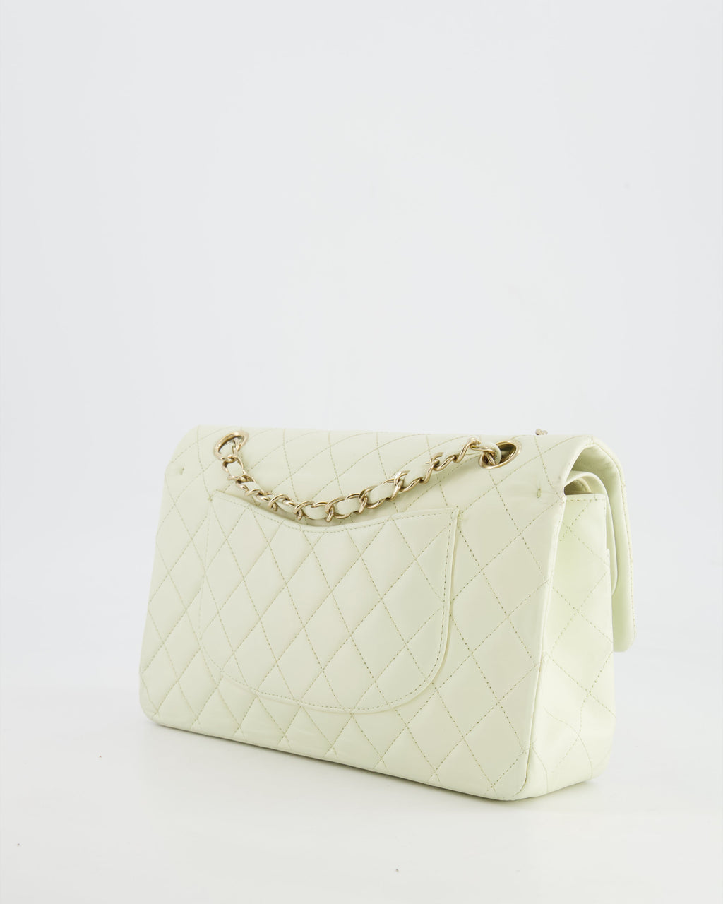 Chanel White Medium Double Flap Bag in Lambskin Leather with Champagne Gold Hardware