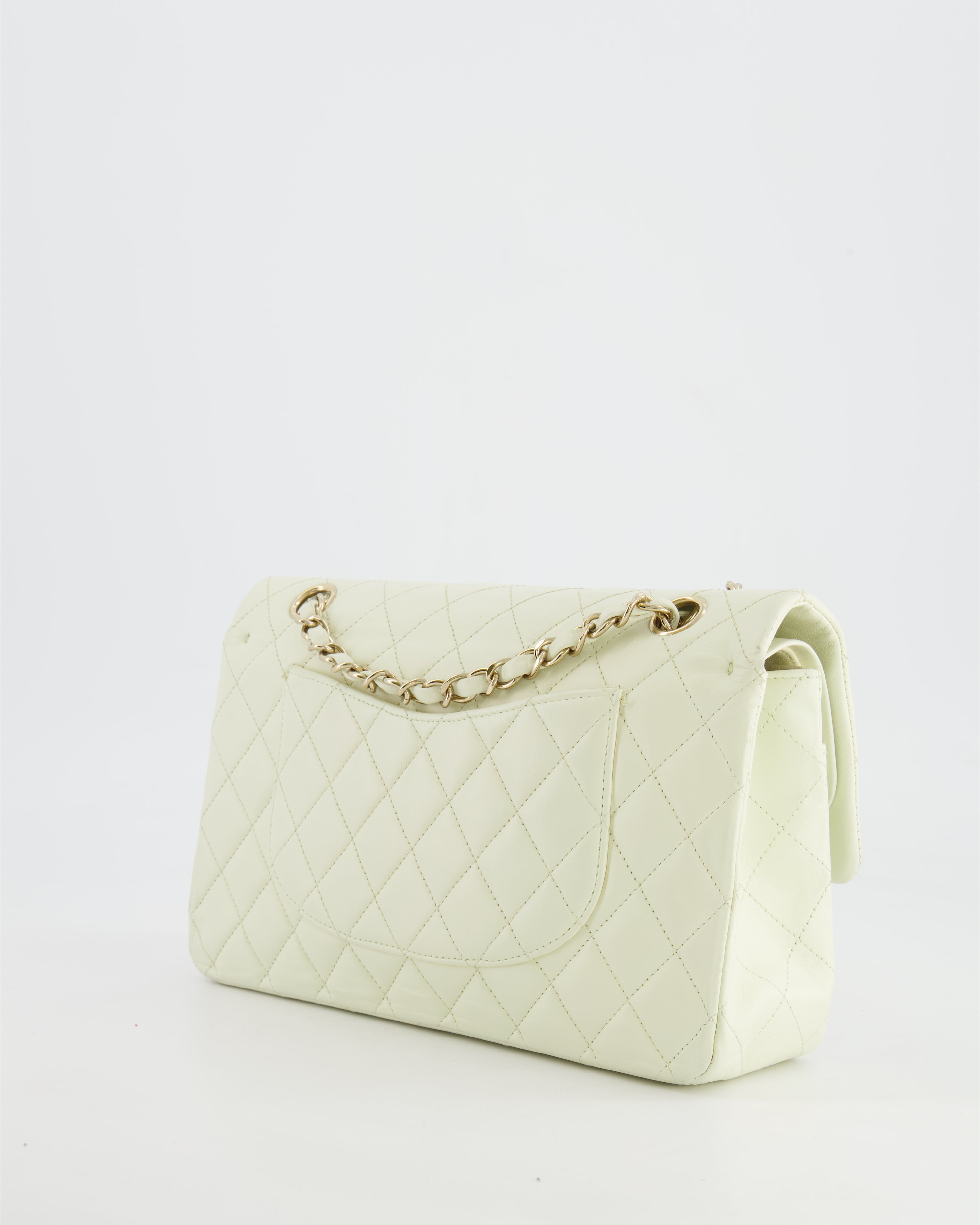Chanel White Medium Double Flap Bag in Lambskin Leather with Champagne Gold Hardware