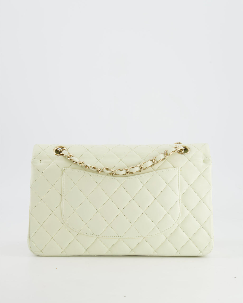 Chanel White Medium Double Flap Bag in Lambskin Leather with Champagne Gold Hardware