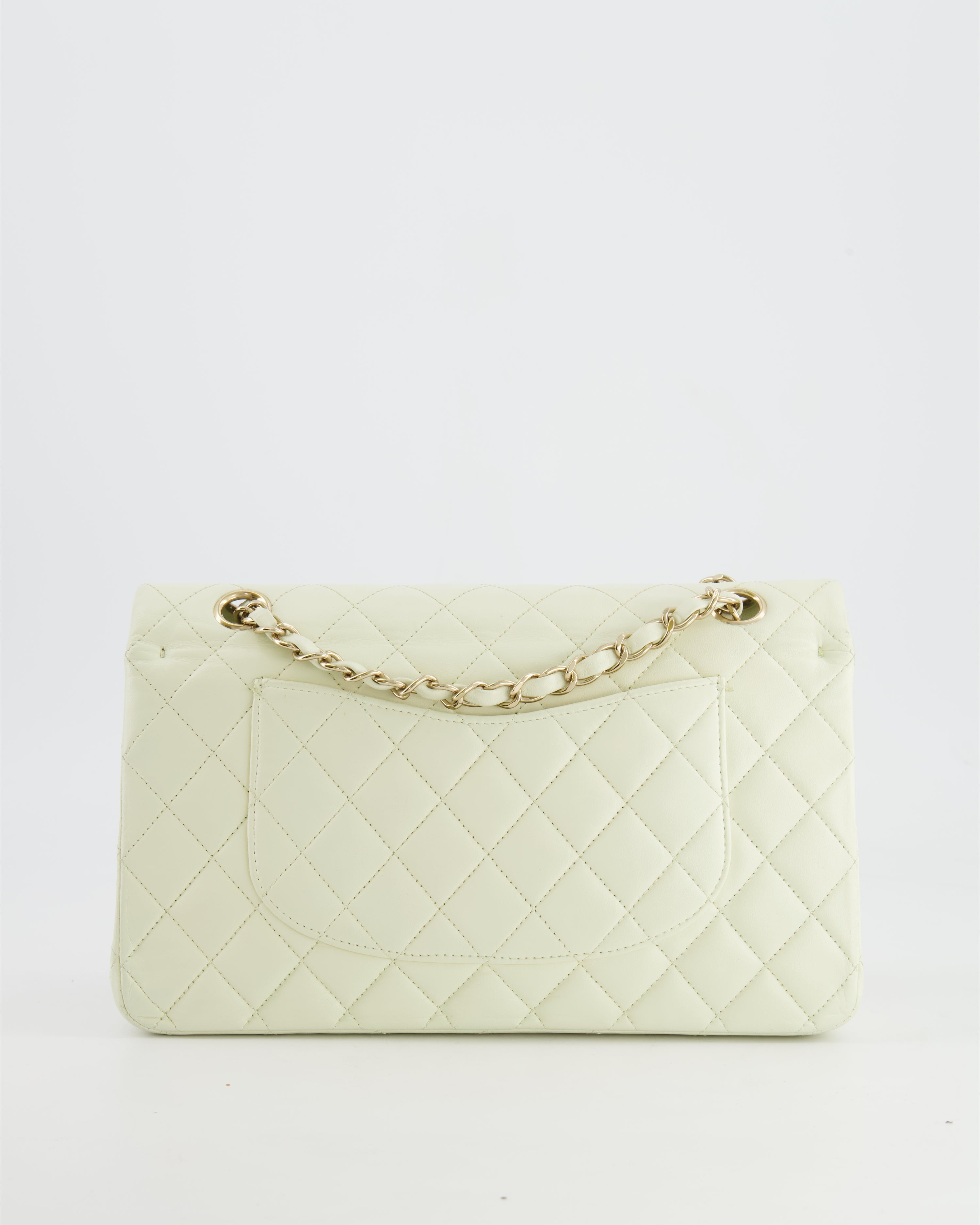Chanel White Medium Double Flap Bag in Lambskin Leather with Champagne Gold Hardware