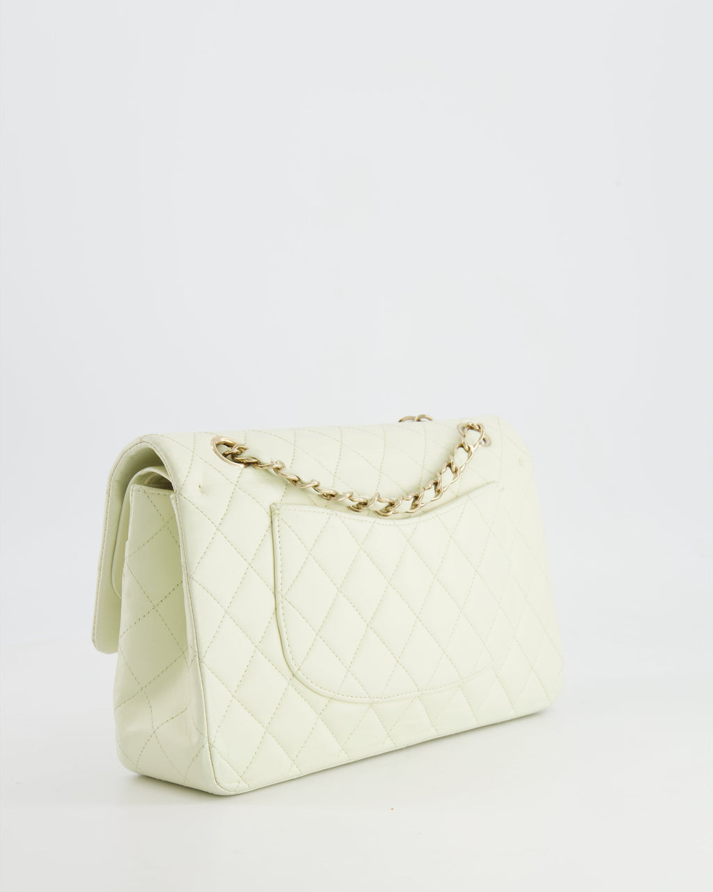 Chanel White Medium Double Flap Bag in Lambskin Leather with Champagne Gold Hardware