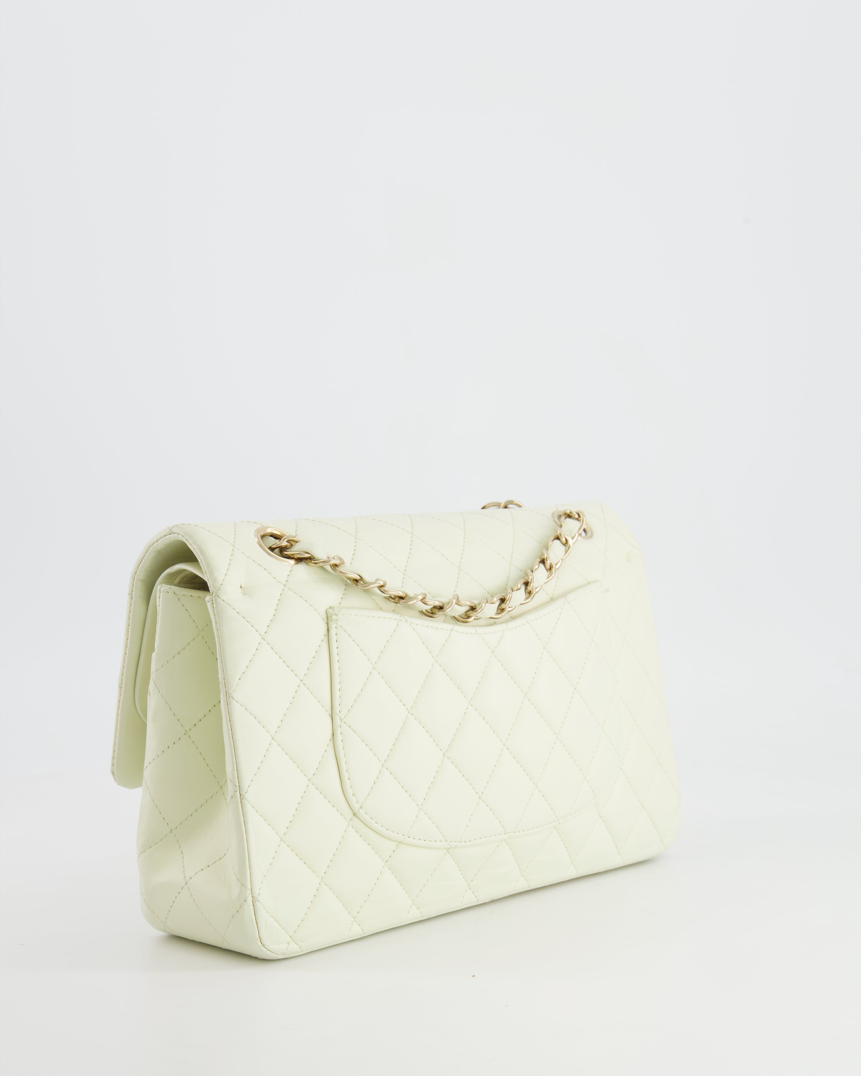 Chanel White Medium Double Flap Bag in Lambskin Leather with Champagne Gold Hardware
