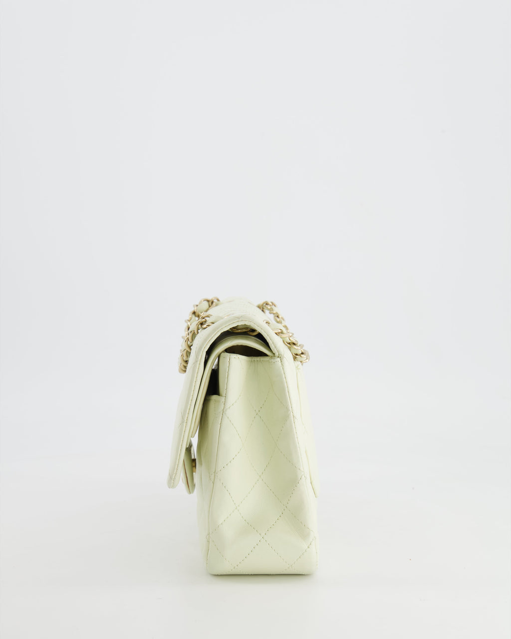 Chanel White Medium Double Flap Bag in Lambskin Leather with Champagne Gold Hardware