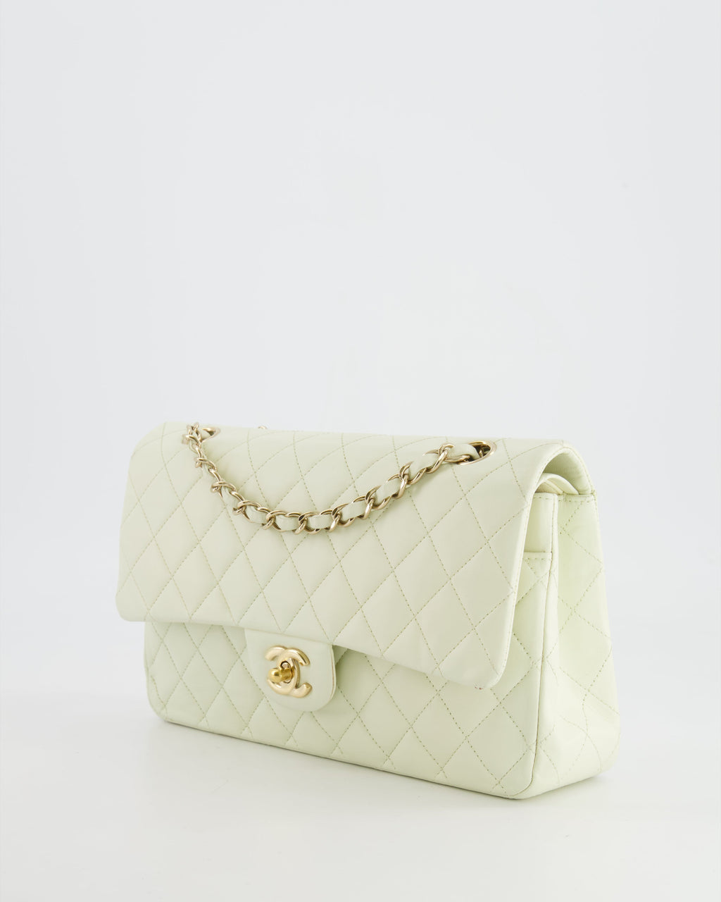 Chanel White Medium Double Flap Bag in Lambskin Leather with Champagne Gold Hardware