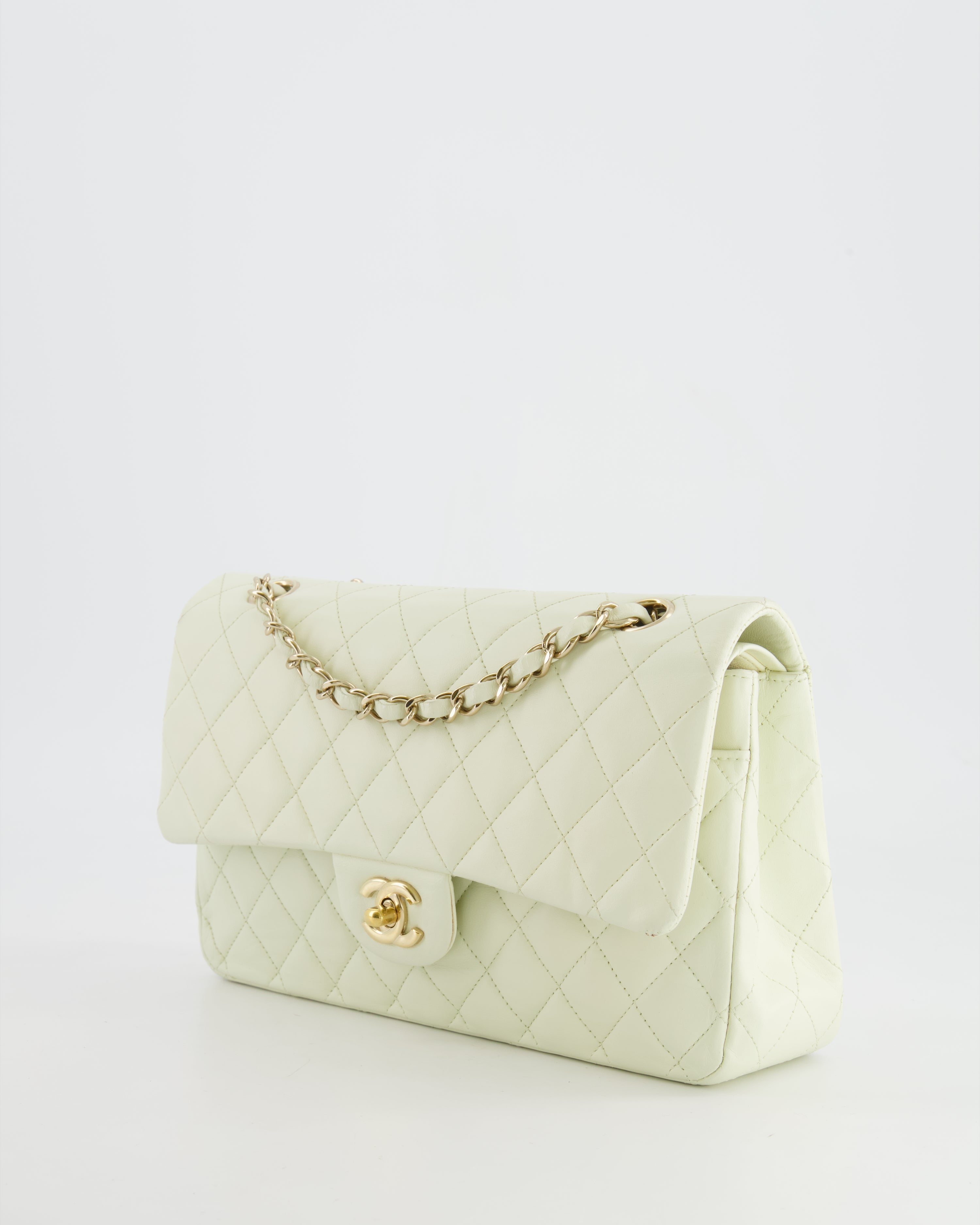Chanel White Medium Double Flap Bag in Lambskin Leather with Champagne Gold Hardware