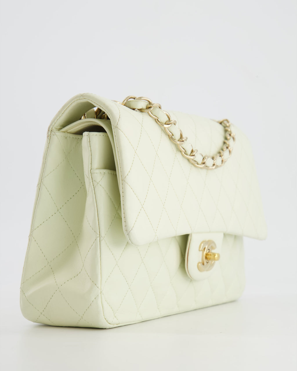 Chanel White Medium Double Flap Bag in Lambskin Leather with Champagne Gold Hardware