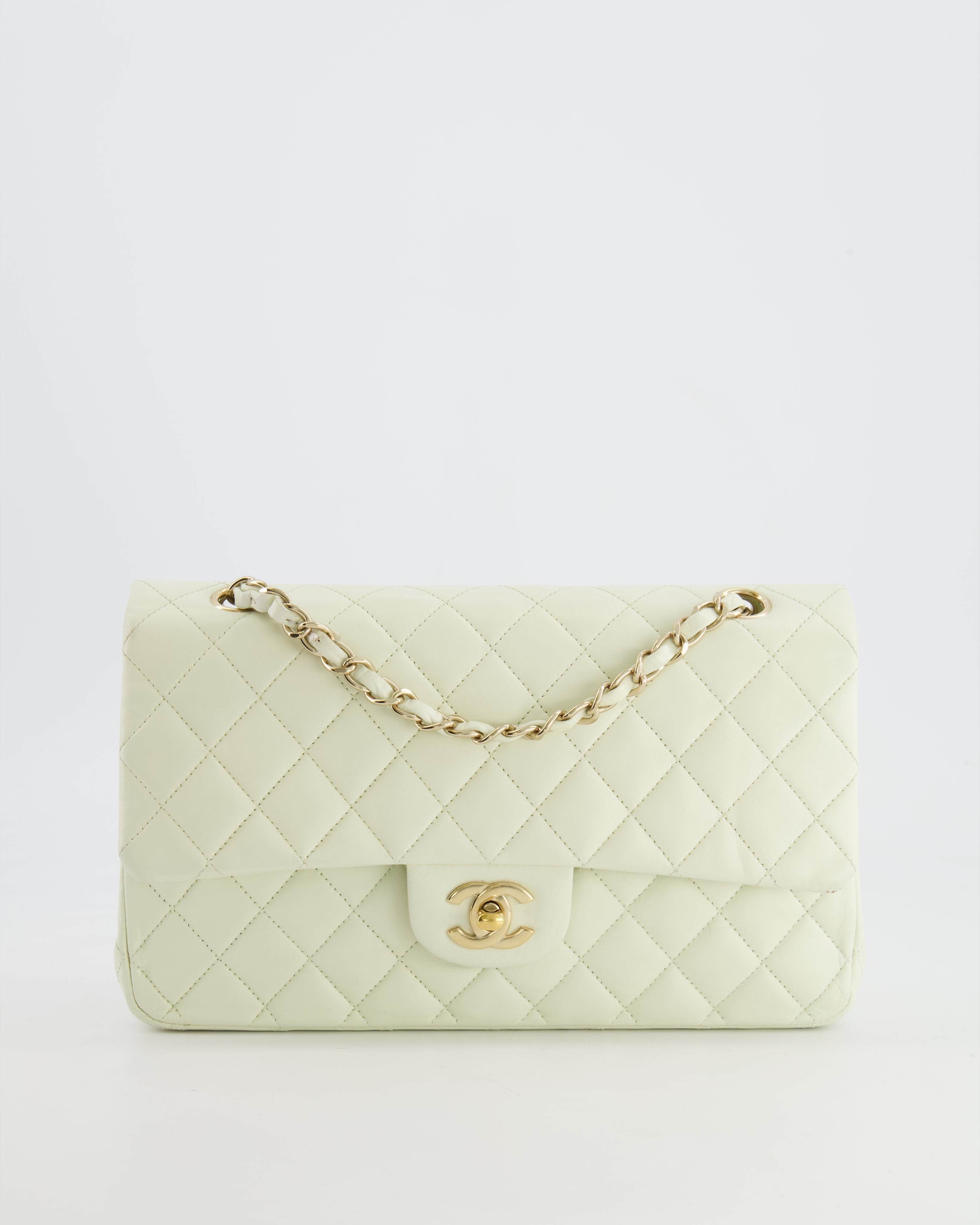 Chanel White Medium Double Flap Bag in Lambskin Leather with Champagne Gold Hardware