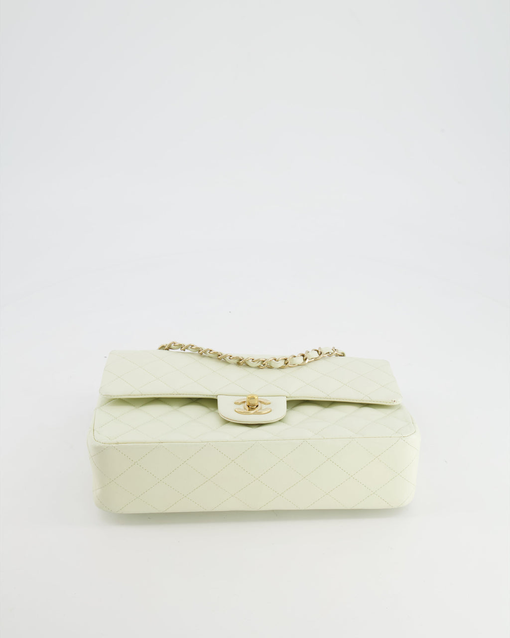 Chanel White Medium Double Flap Bag in Lambskin Leather with Champagne Gold Hardware