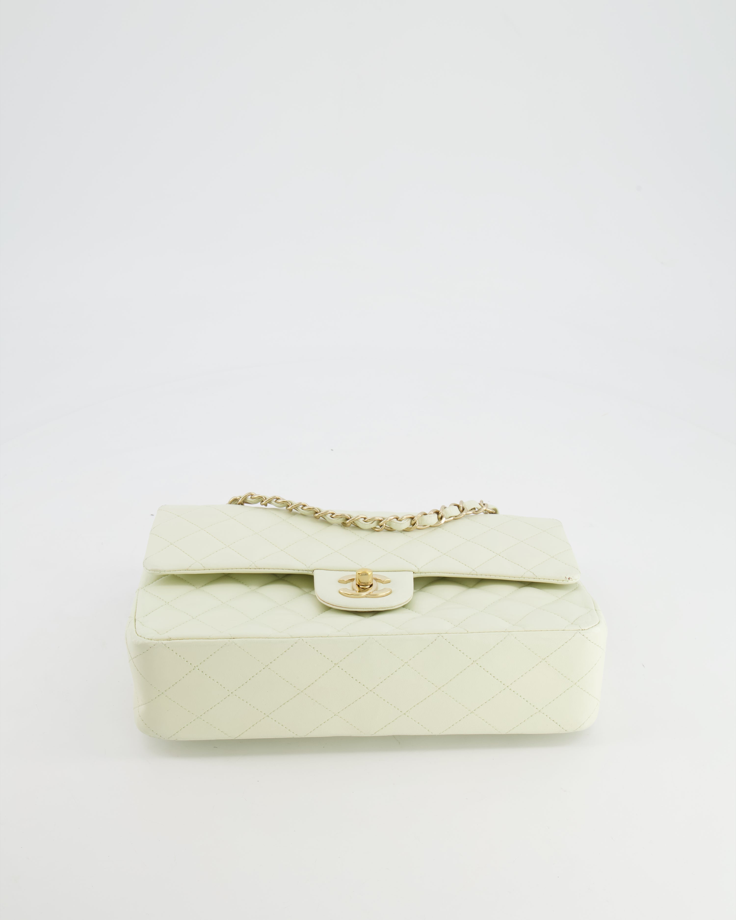 Chanel White Medium Double Flap Bag in Lambskin Leather with Champagne Gold Hardware