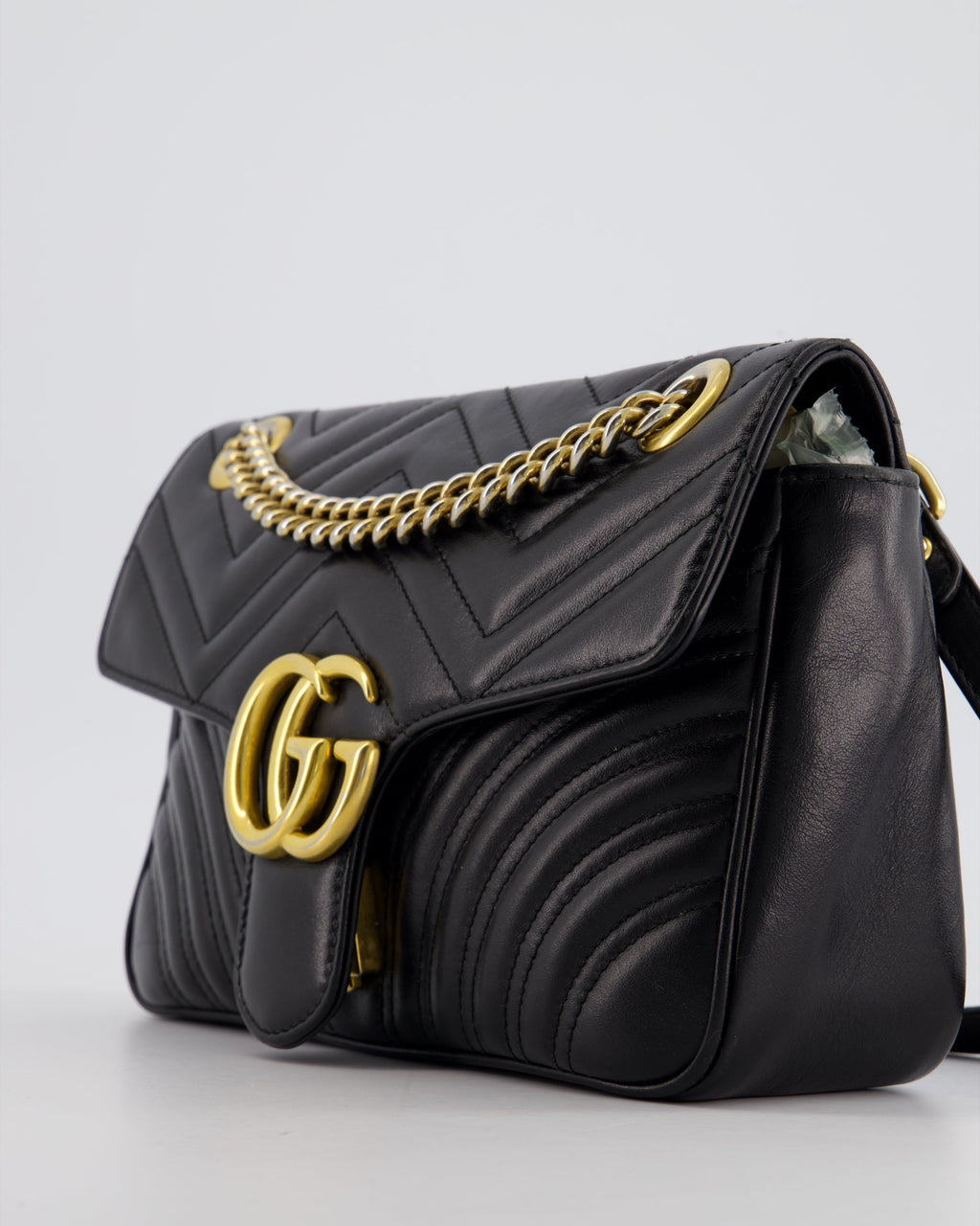 Gucci Black Small GG Marmont Shoulder Bag in Matelassé Chevron Leather
