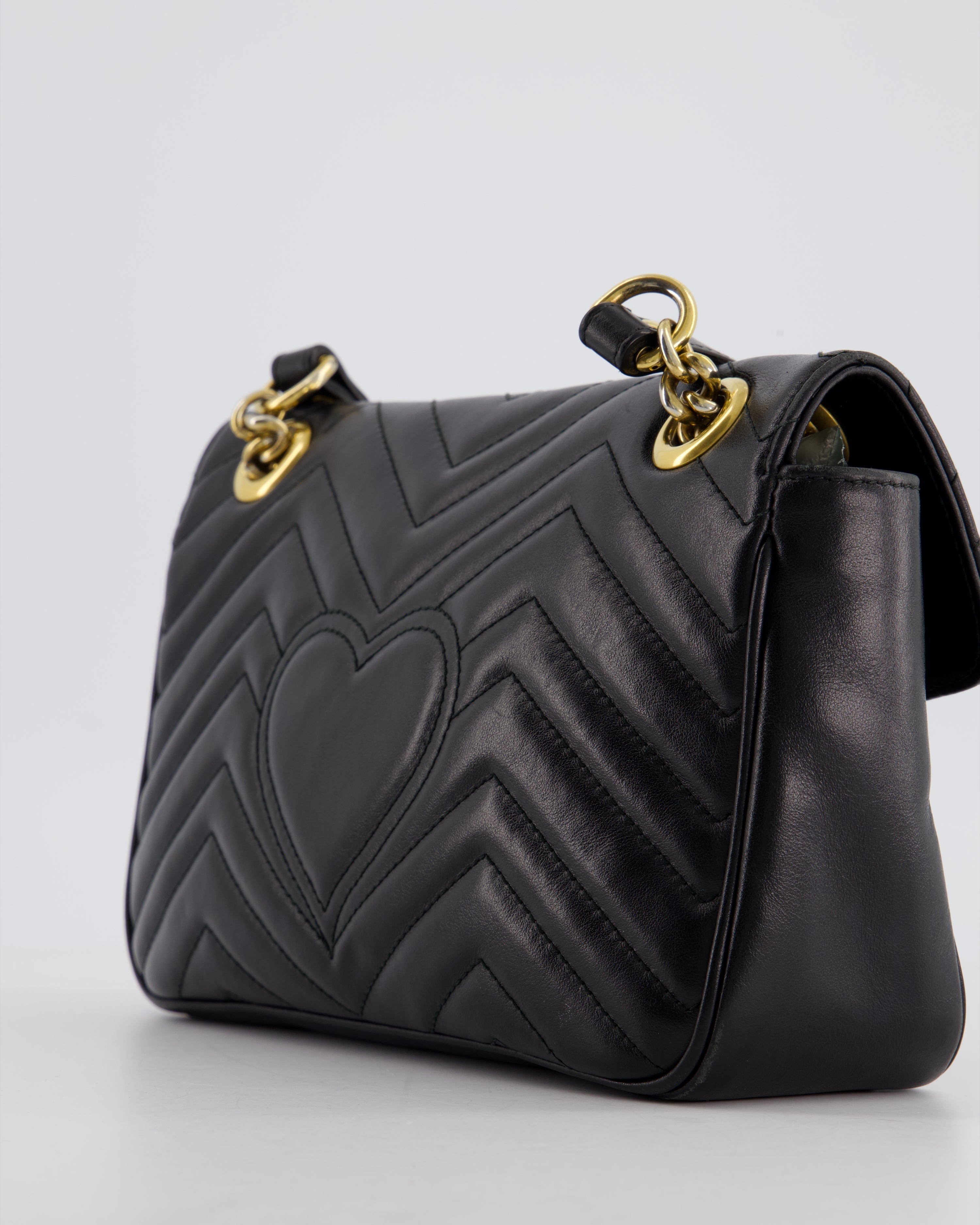 Gucci Black Small GG Marmont Shoulder Bag in Matelassé Chevron Leather