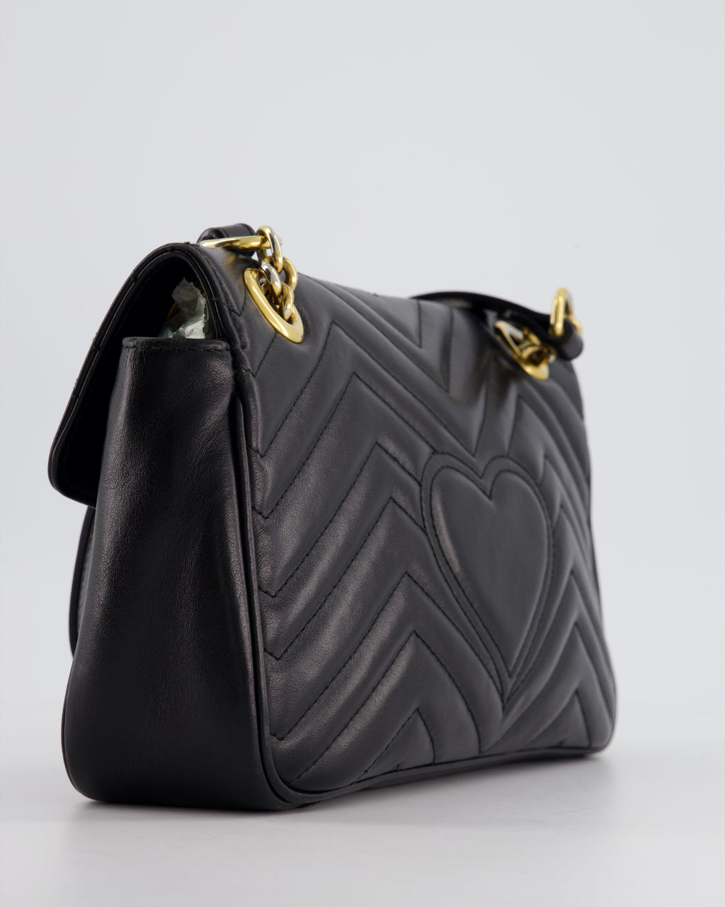 Gucci Black Small GG Marmont Shoulder Bag in Matelassé Chevron Leather