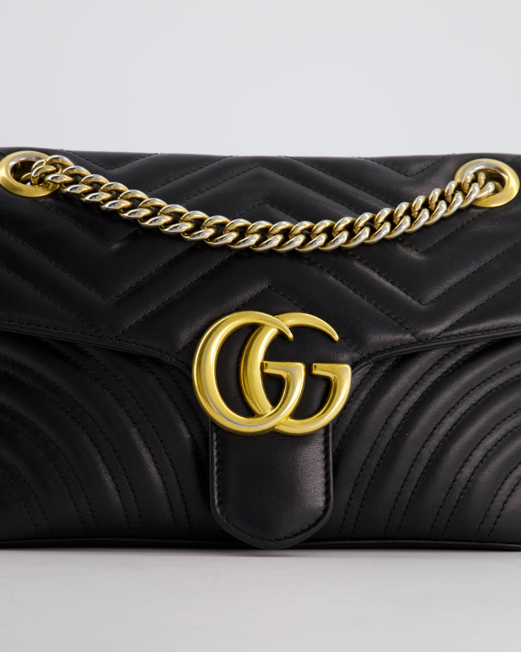 Gucci Black Small GG Marmont Shoulder Bag in Matelassé Chevron Leather