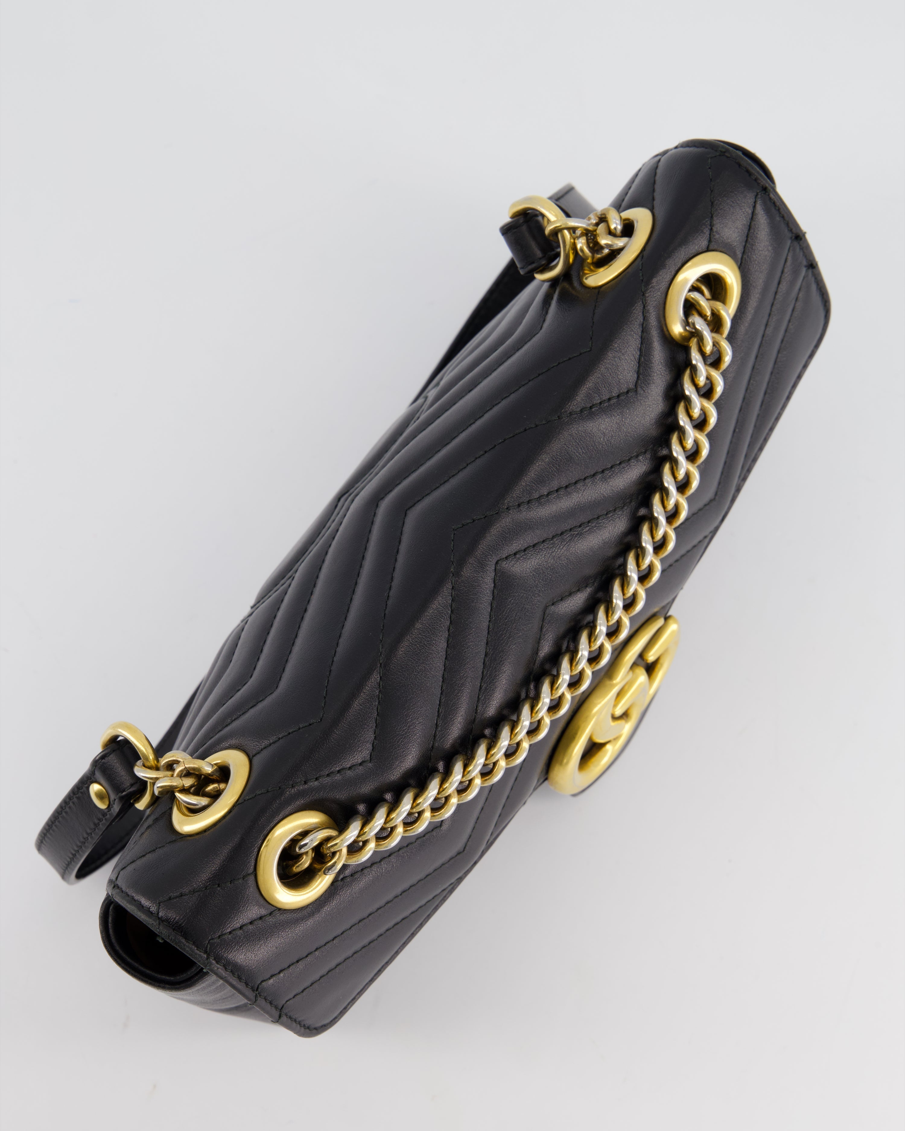 Gucci Black Small GG Marmont Shoulder Bag in Matelassé Chevron Leather