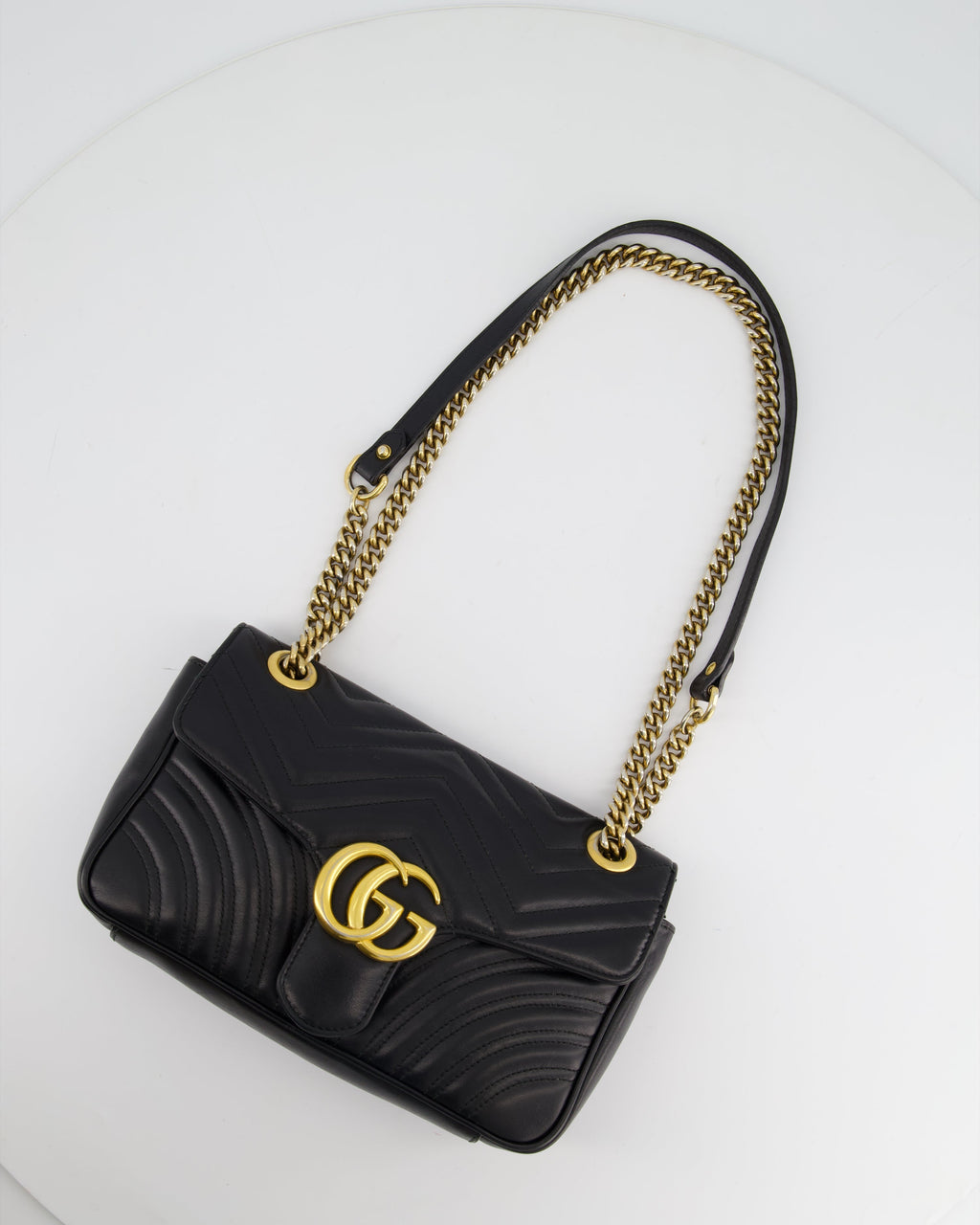Gucci Black Small GG Marmont Shoulder Bag in Matelassé Chevron Leather