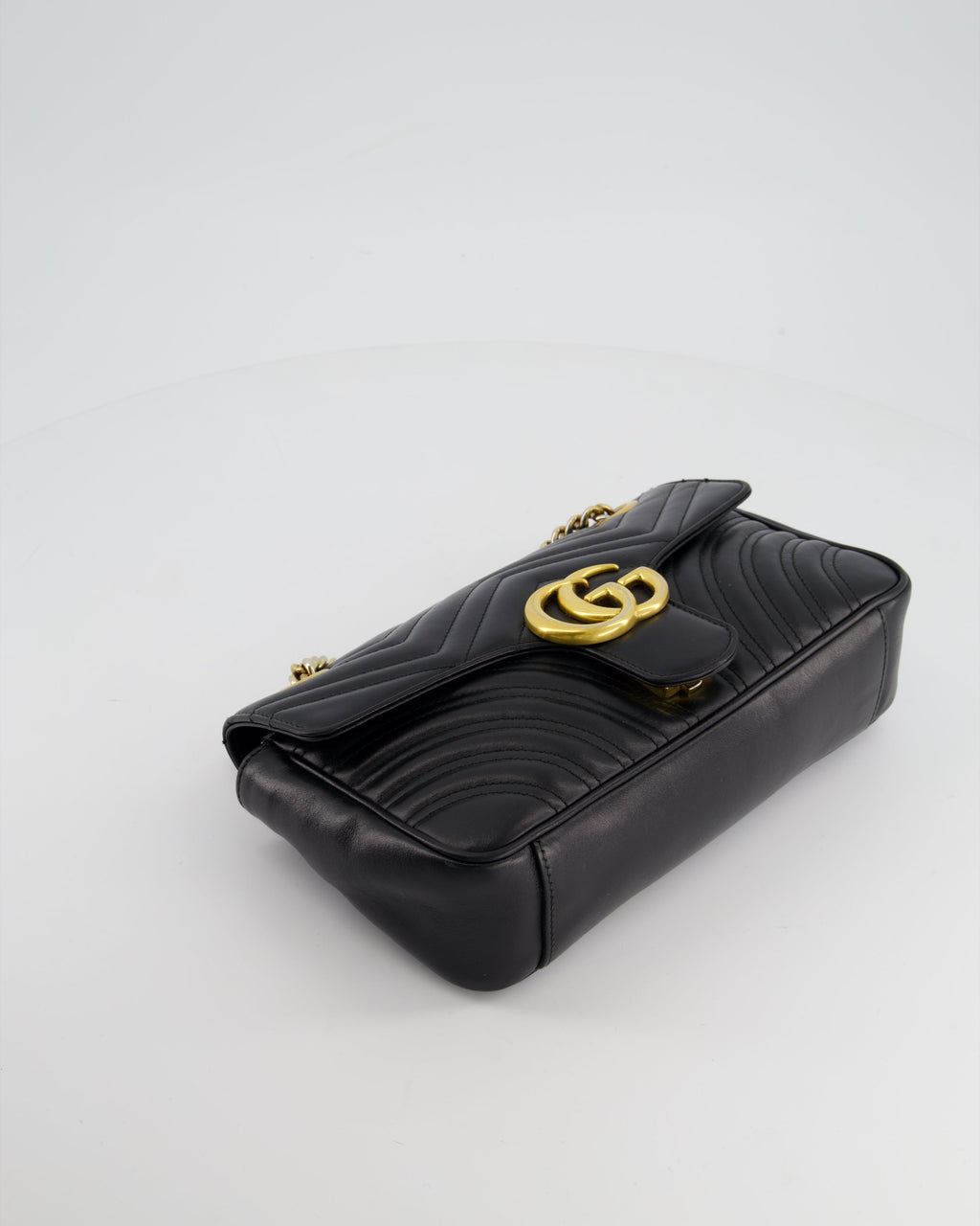 Gucci Black Small GG Marmont Shoulder Bag in Matelassé Chevron Leather