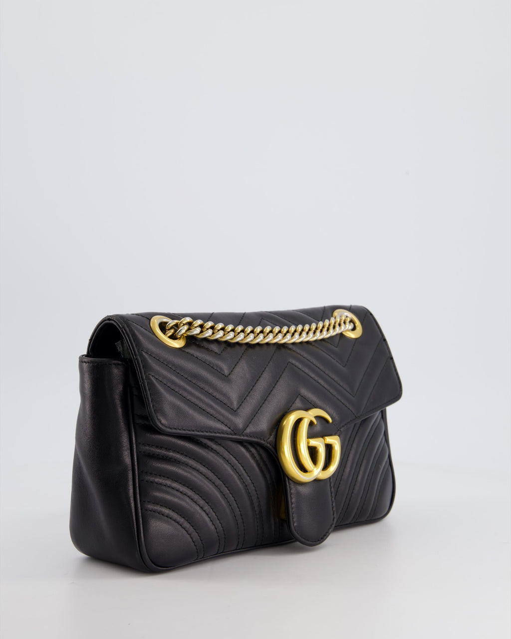 Gucci Black Small GG Marmont Shoulder Bag in Matelassé Chevron Leather