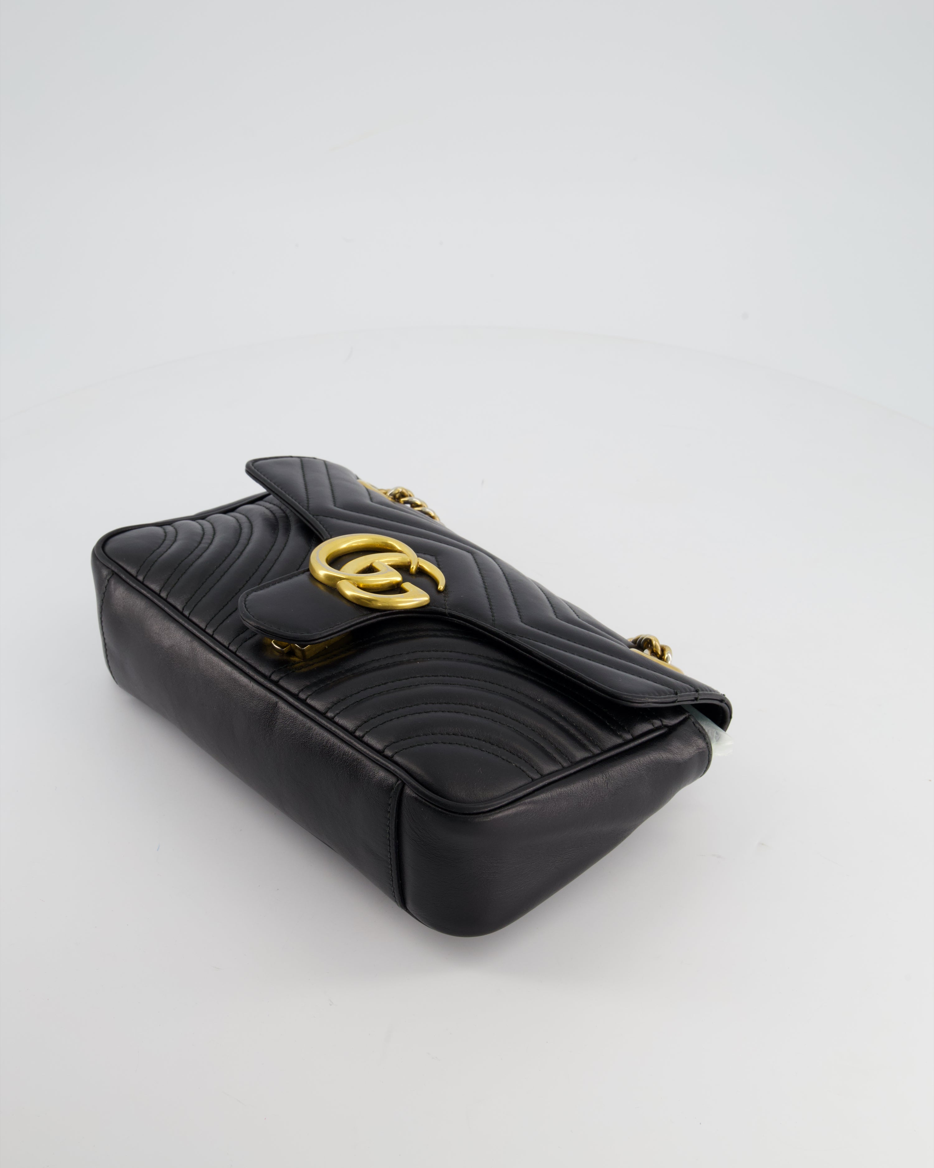 Gucci Black Small GG Marmont Shoulder Bag in Matelassé Chevron Leather
