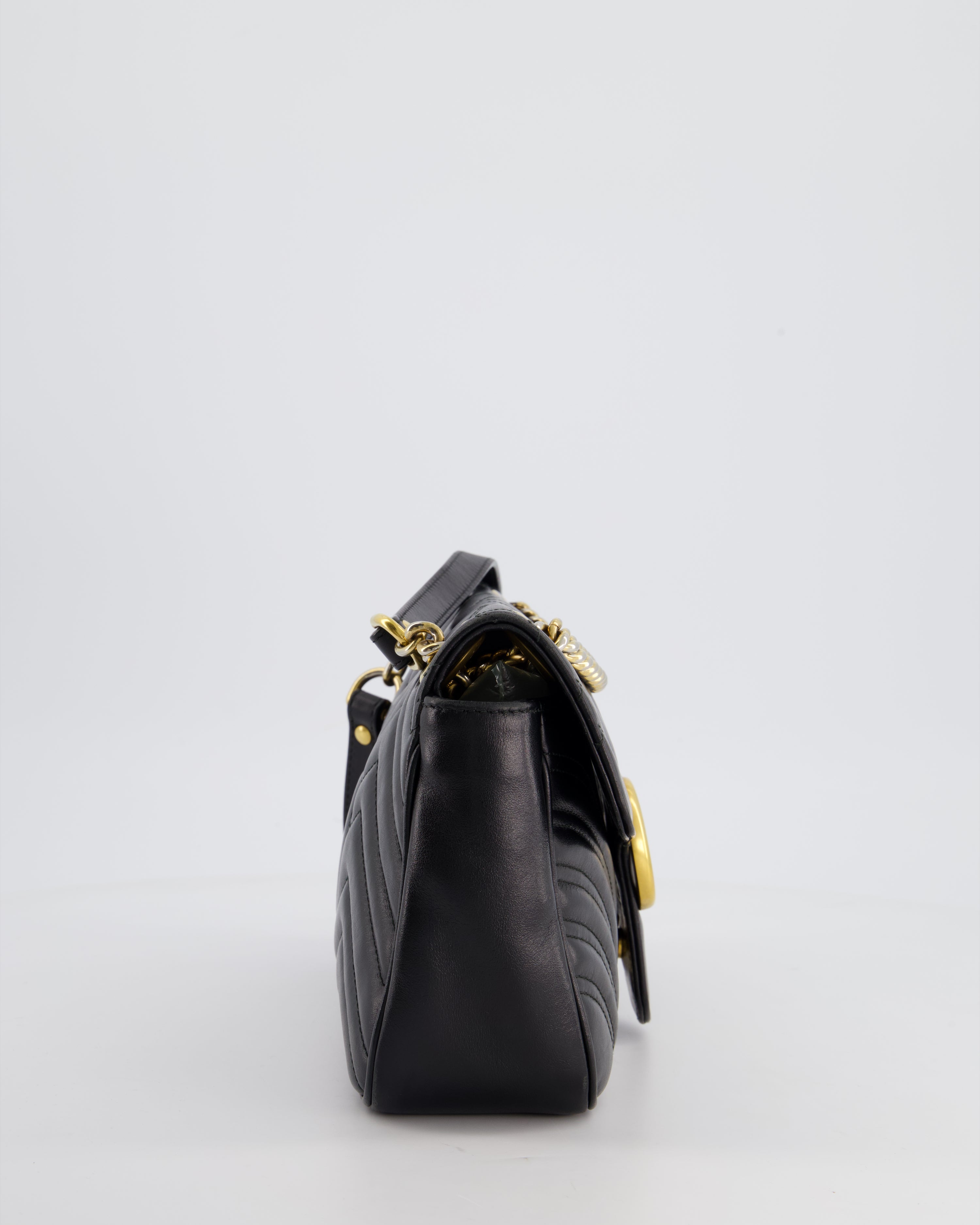Gucci Black Small GG Marmont Shoulder Bag in Matelassé Chevron Leather
