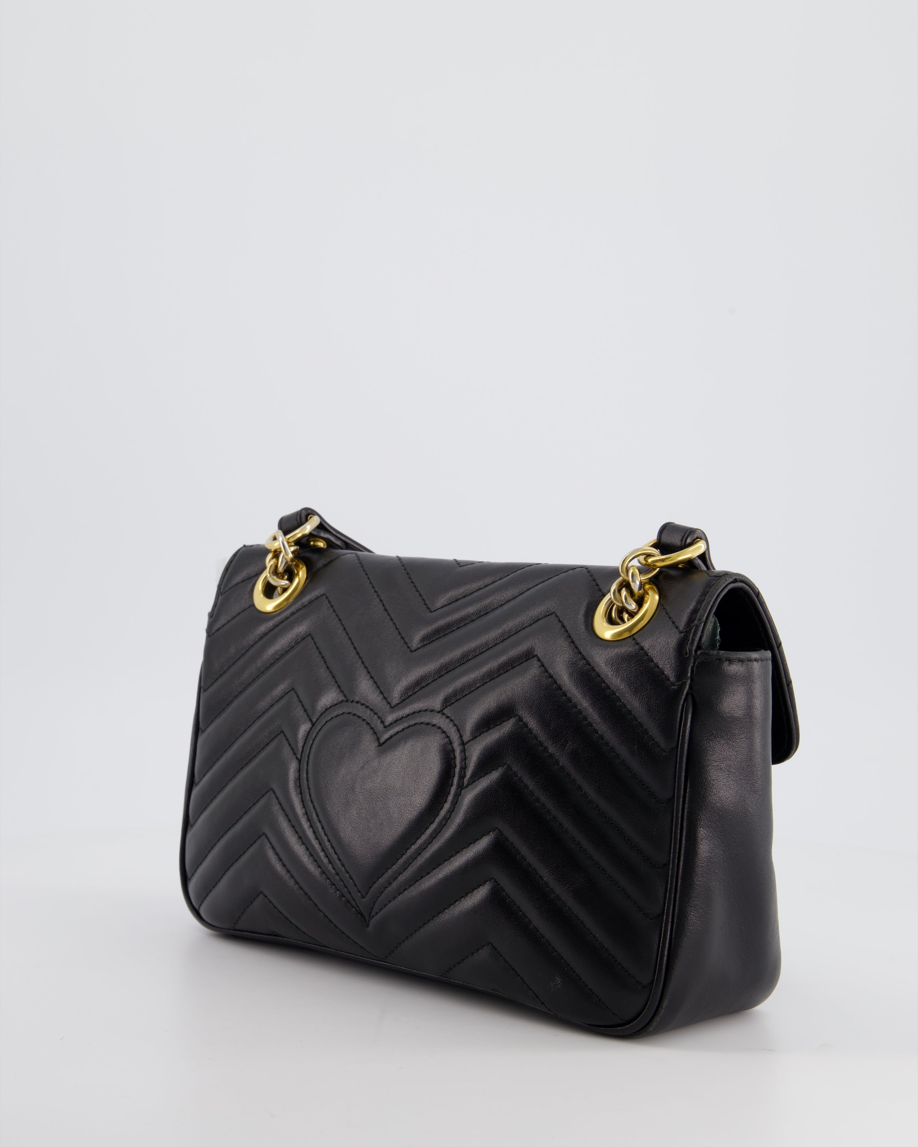 Gucci Black Small GG Marmont Shoulder Bag in Matelassé Chevron Leather