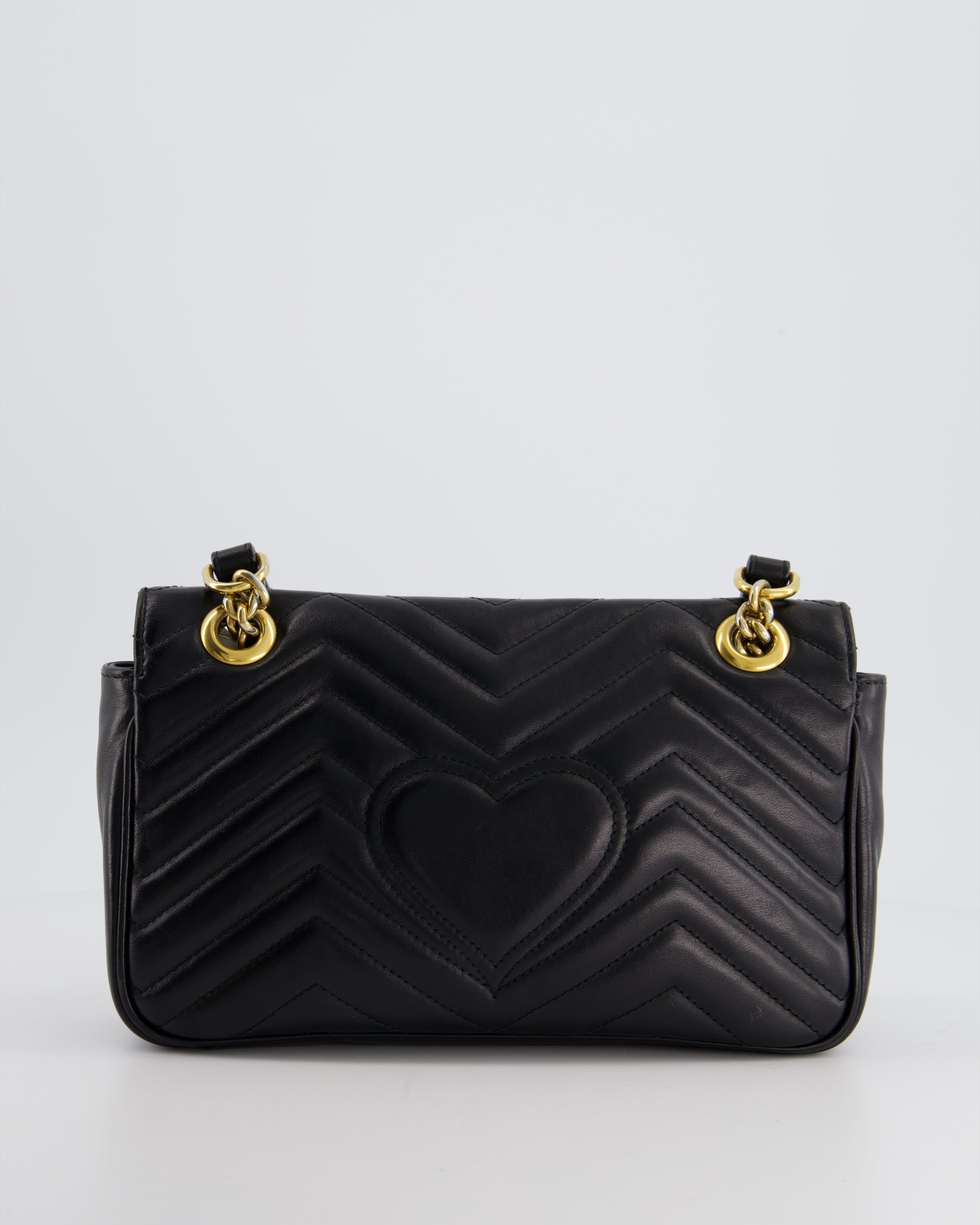 Gucci Black Small GG Marmont Shoulder Bag in Matelassé Chevron Leather