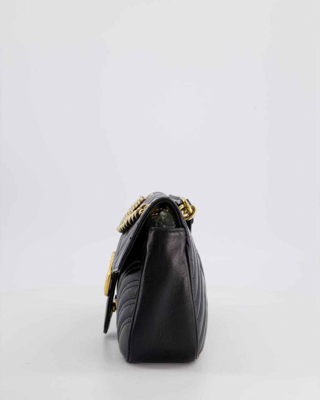 Gucci Black Small GG Marmont Shoulder Bag in Matelassé Chevron Leather