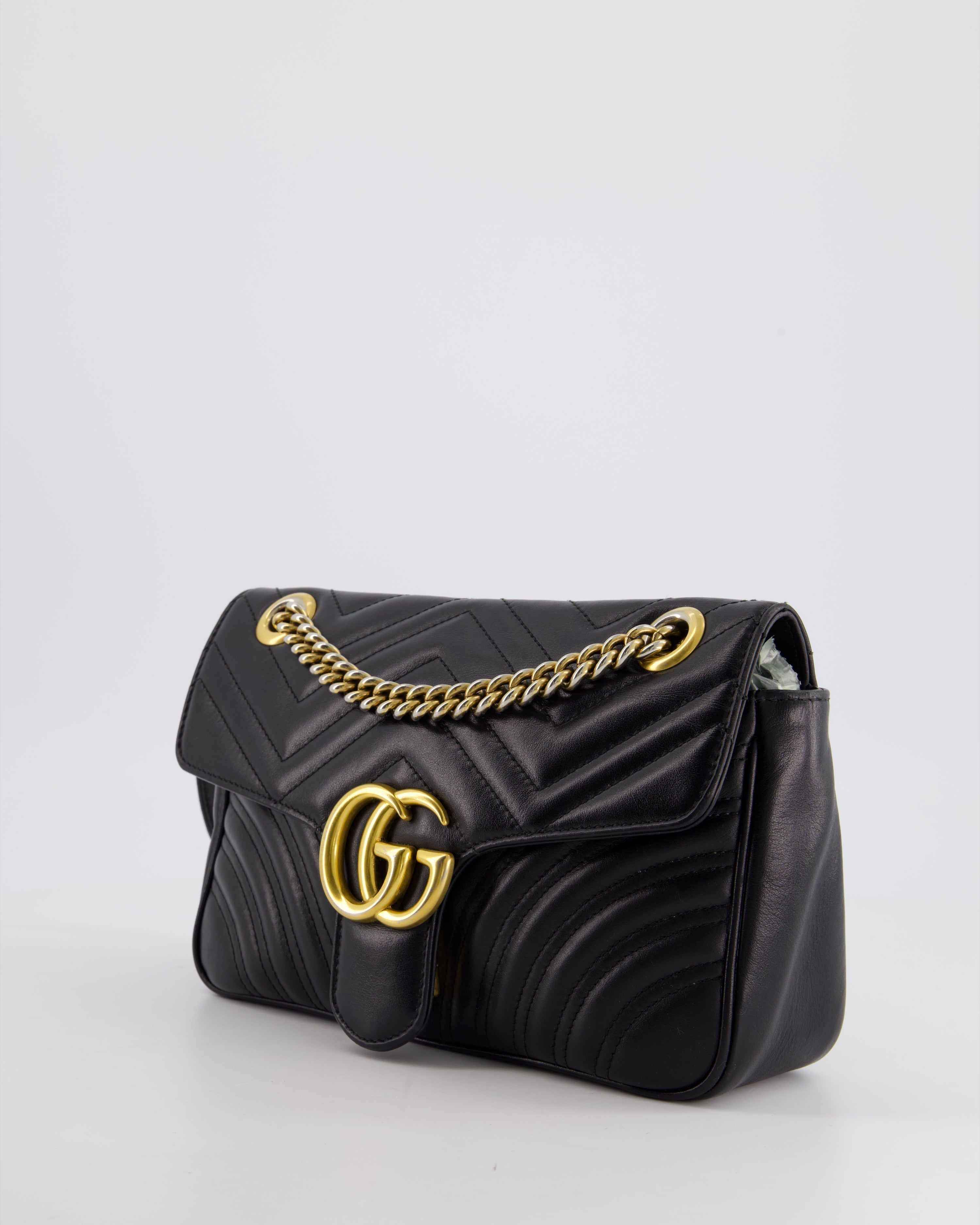 Gucci Black Small GG Marmont Shoulder Bag in Matelassé Chevron Leather