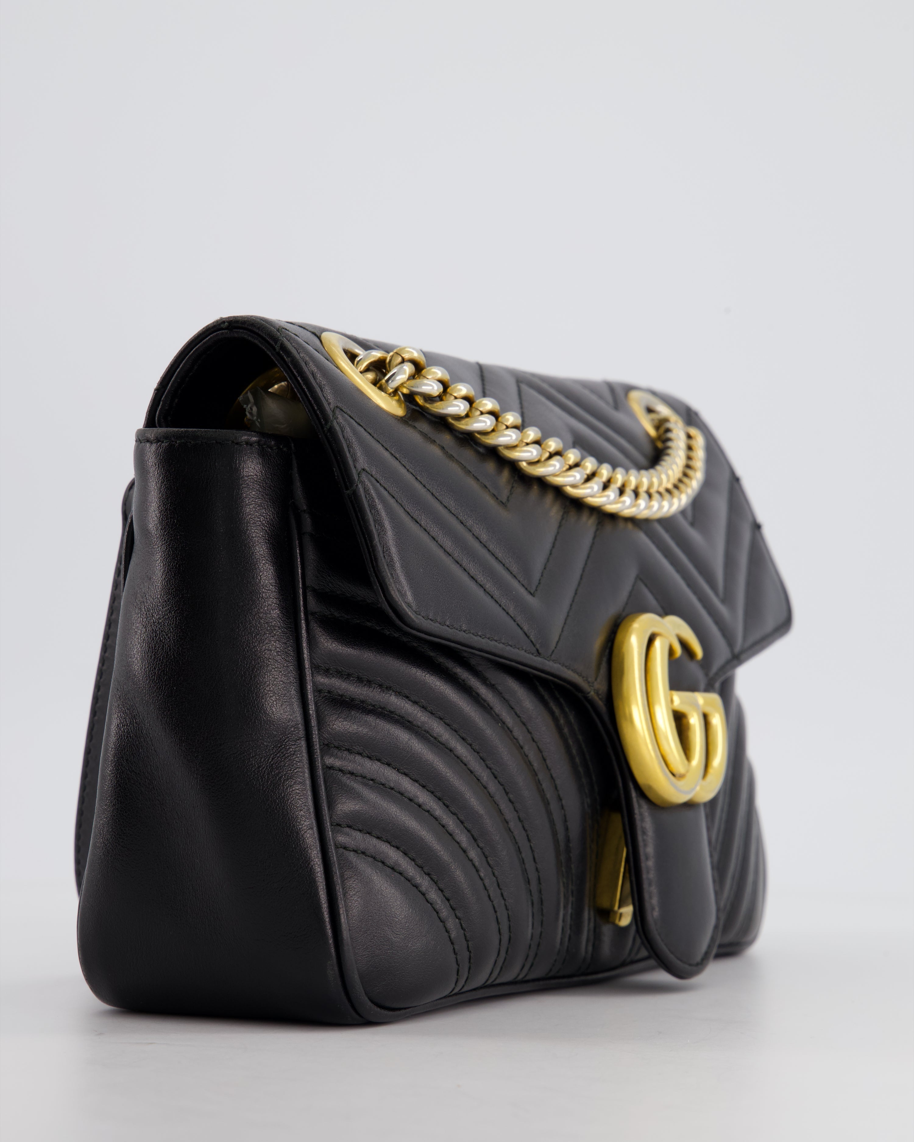 Gucci Black Small GG Marmont Shoulder Bag in Matelassé Chevron Leather