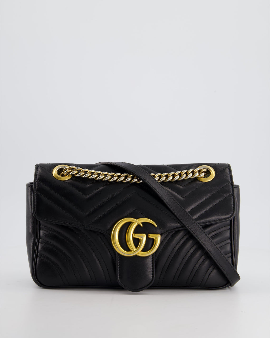 Gucci Black Small GG Marmont Shoulder Bag in Matelassé Chevron Leather