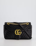 Gucci Black Small GG Marmont Shoulder Bag in Matelassé Chevron Leather