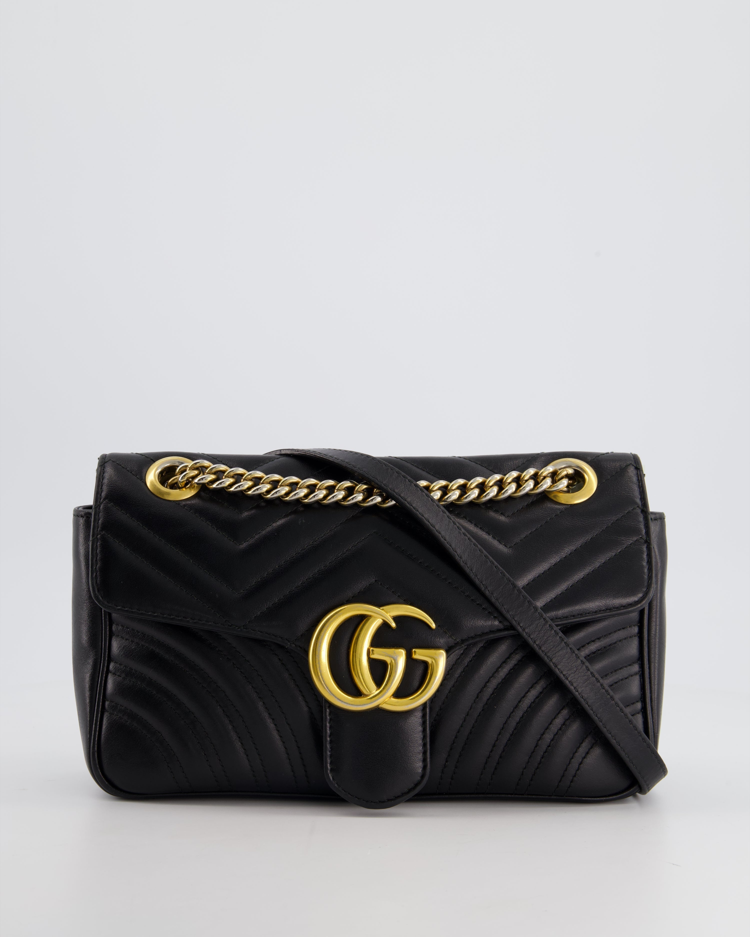 Gucci Black Small GG Marmont Shoulder Bag in Matelassé Chevron Leather