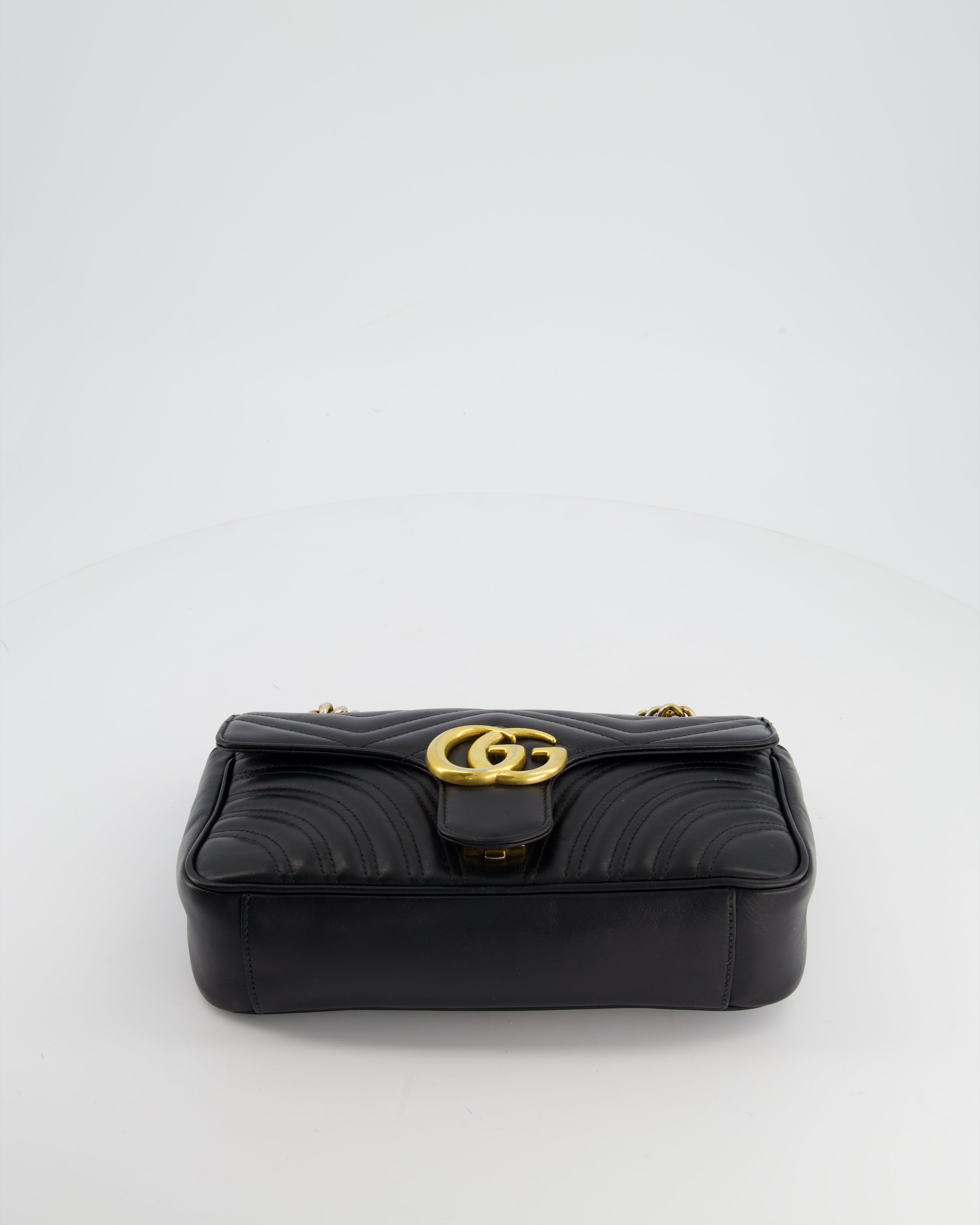 Gucci Black Small GG Marmont Shoulder Bag in Matelassé Chevron Leather
