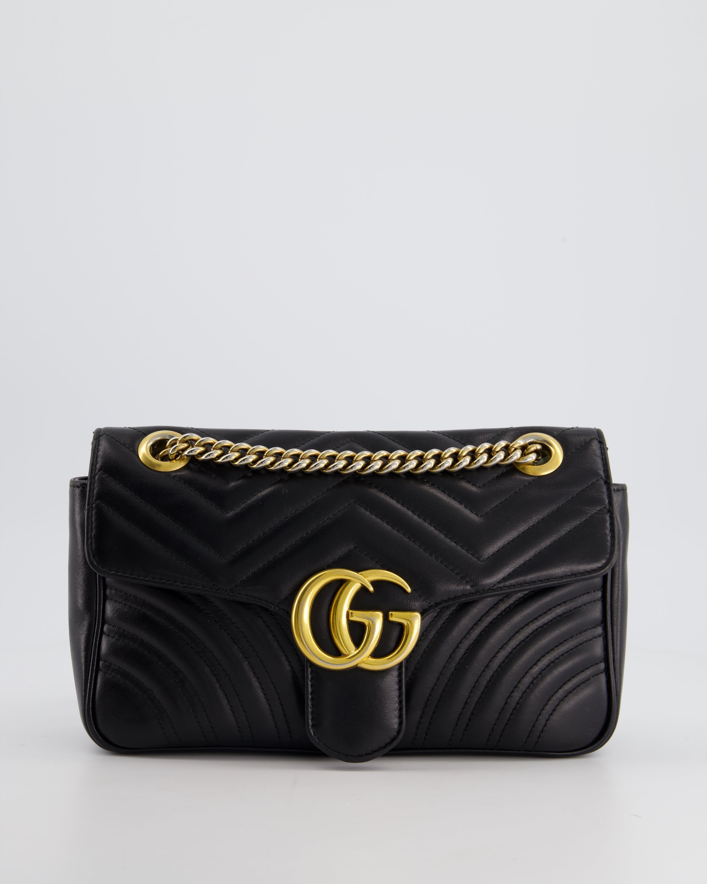 Gucci Black Small GG Marmont Shoulder Bag in Matelassé Chevron Leather