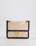 Chanel Light Pink, Black Square Stitched Edge Flap Bag in Lambskin with Brushed Gold Hardware