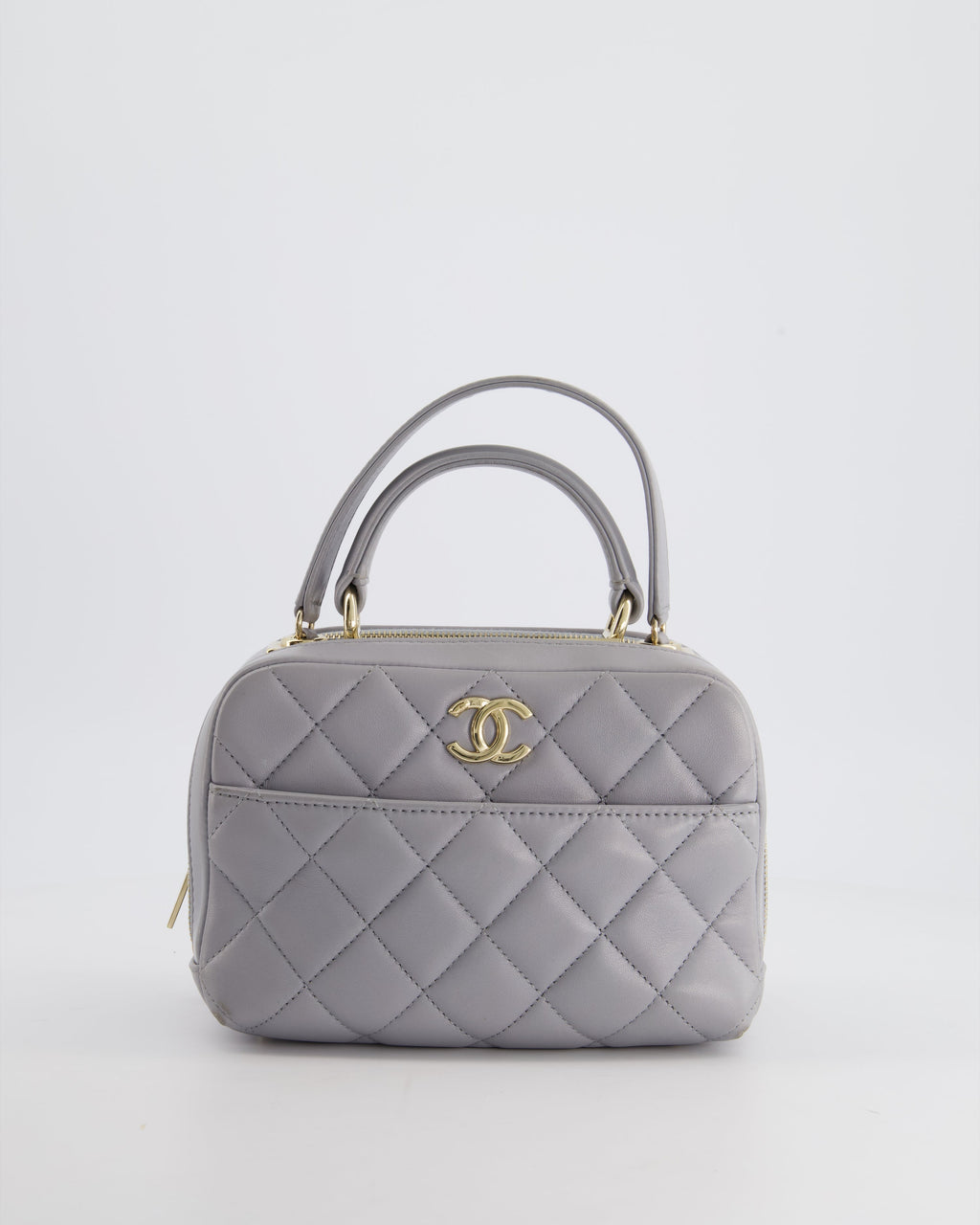 Chanel Dove Grey Trendy Vanity Case Top Handle Bag in Lambskin Leather with Champagne Gold Hardware